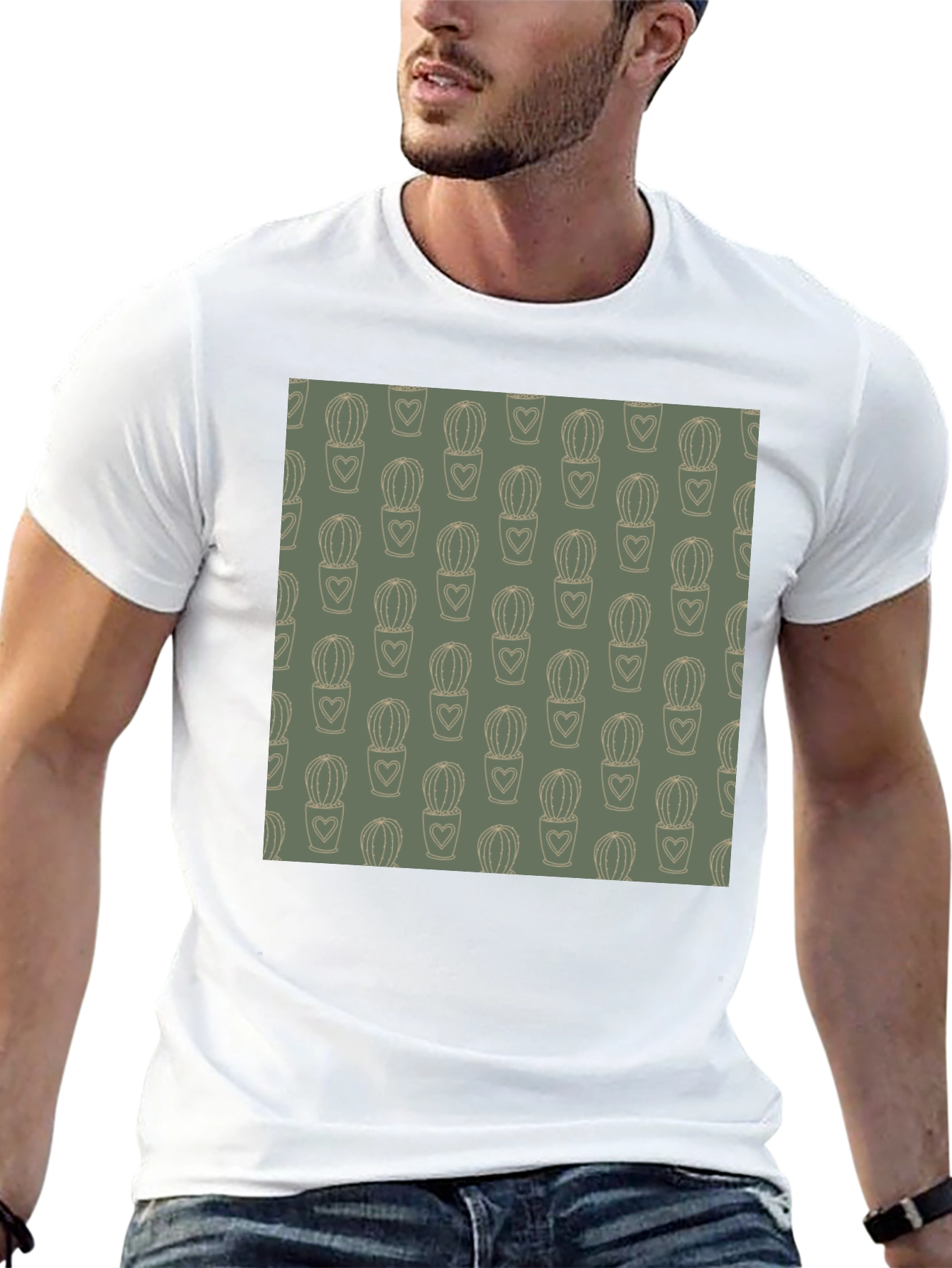 Trendy Cactus Heart Tee - Black Cotton Comfort
