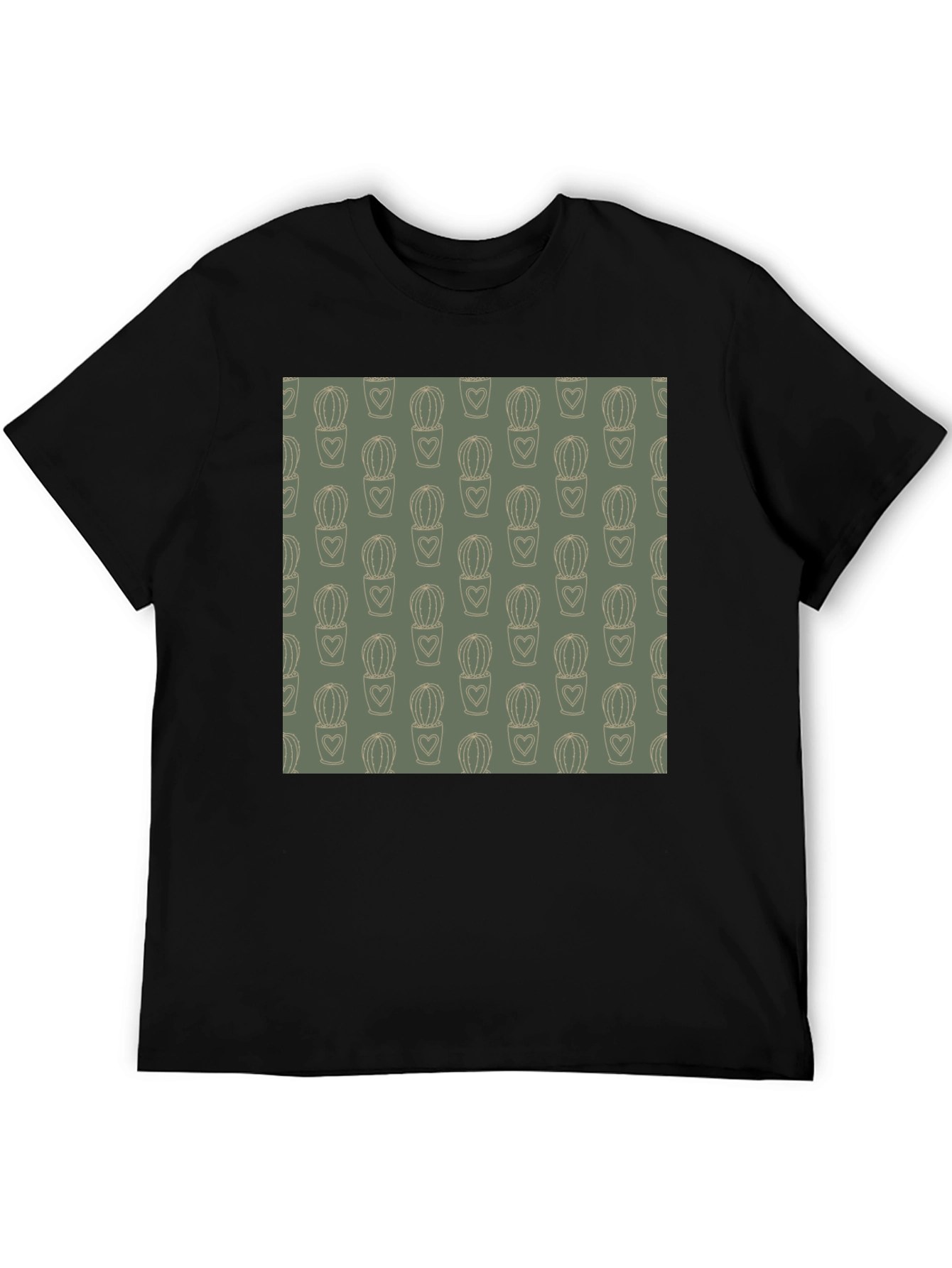 Trendy Cactus Heart Tee - Black Cotton Comfort