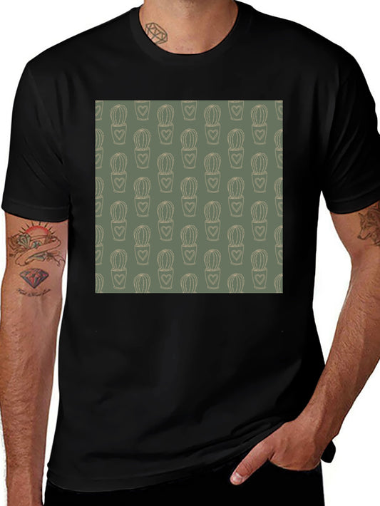 Trendy Cactus Heart Tee - Black Cotton Comfort