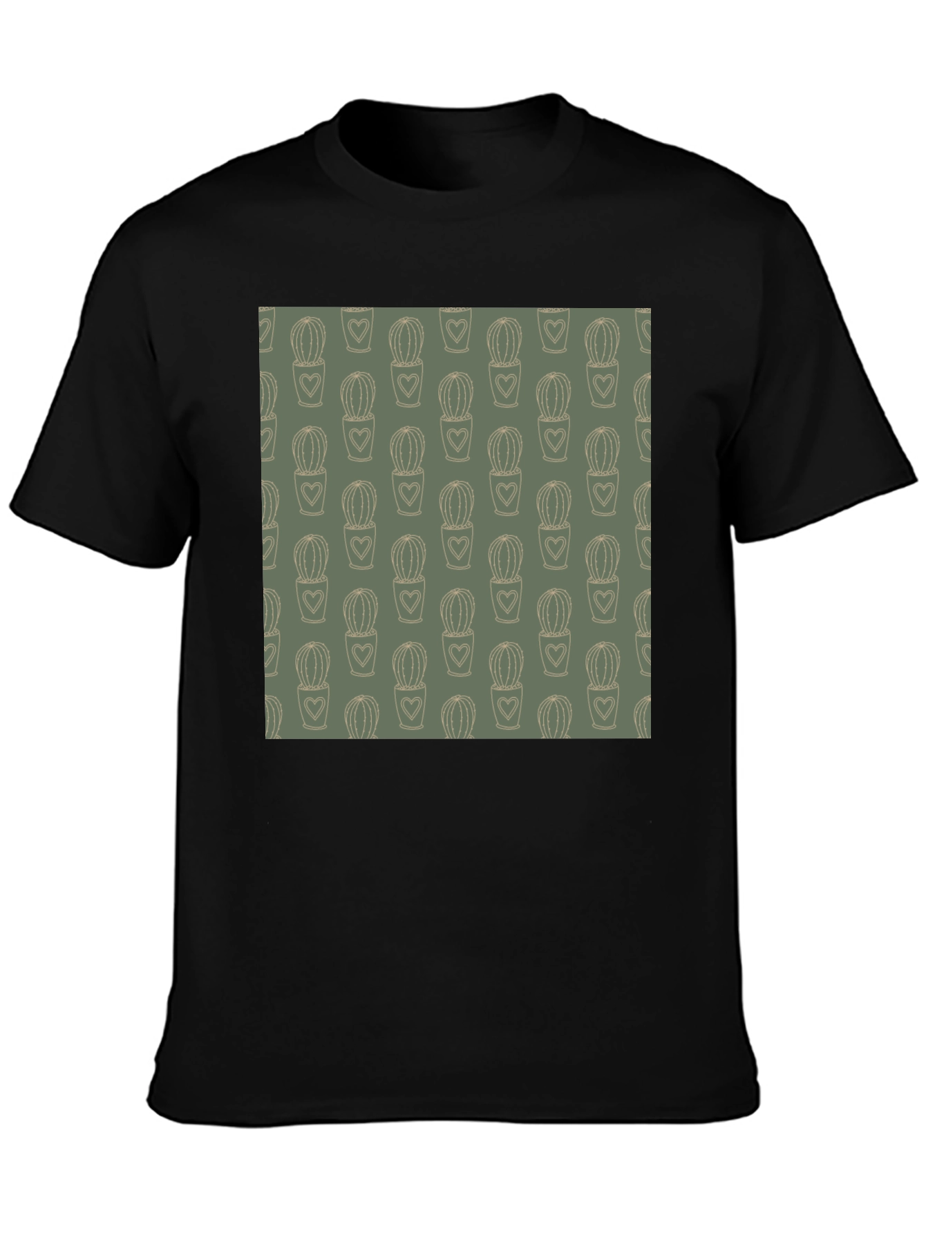 Trendy Cactus Heart Tee - Black Cotton Comfort