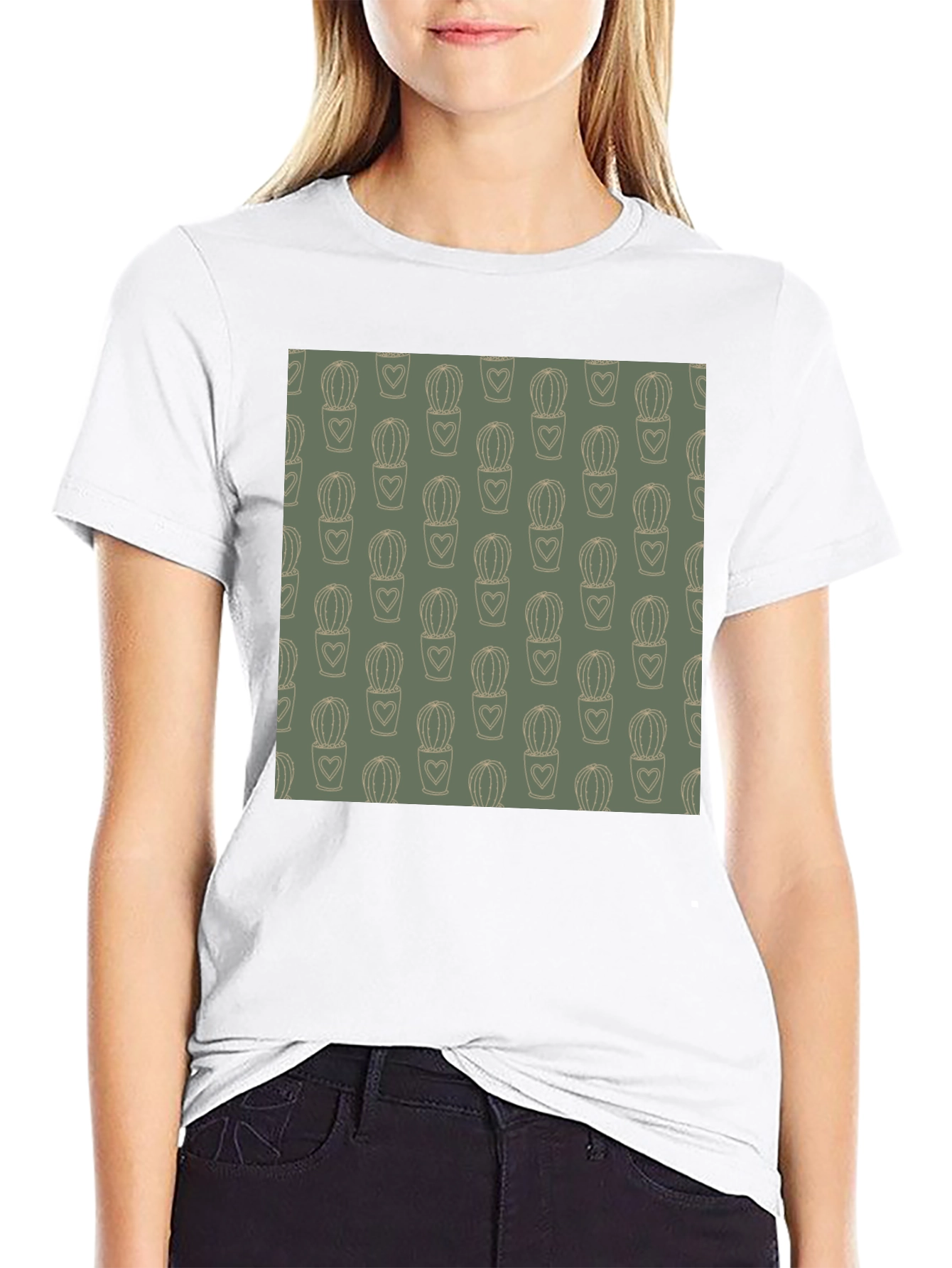 Trendy Cactus Heart Tee - Black Cotton Comfort