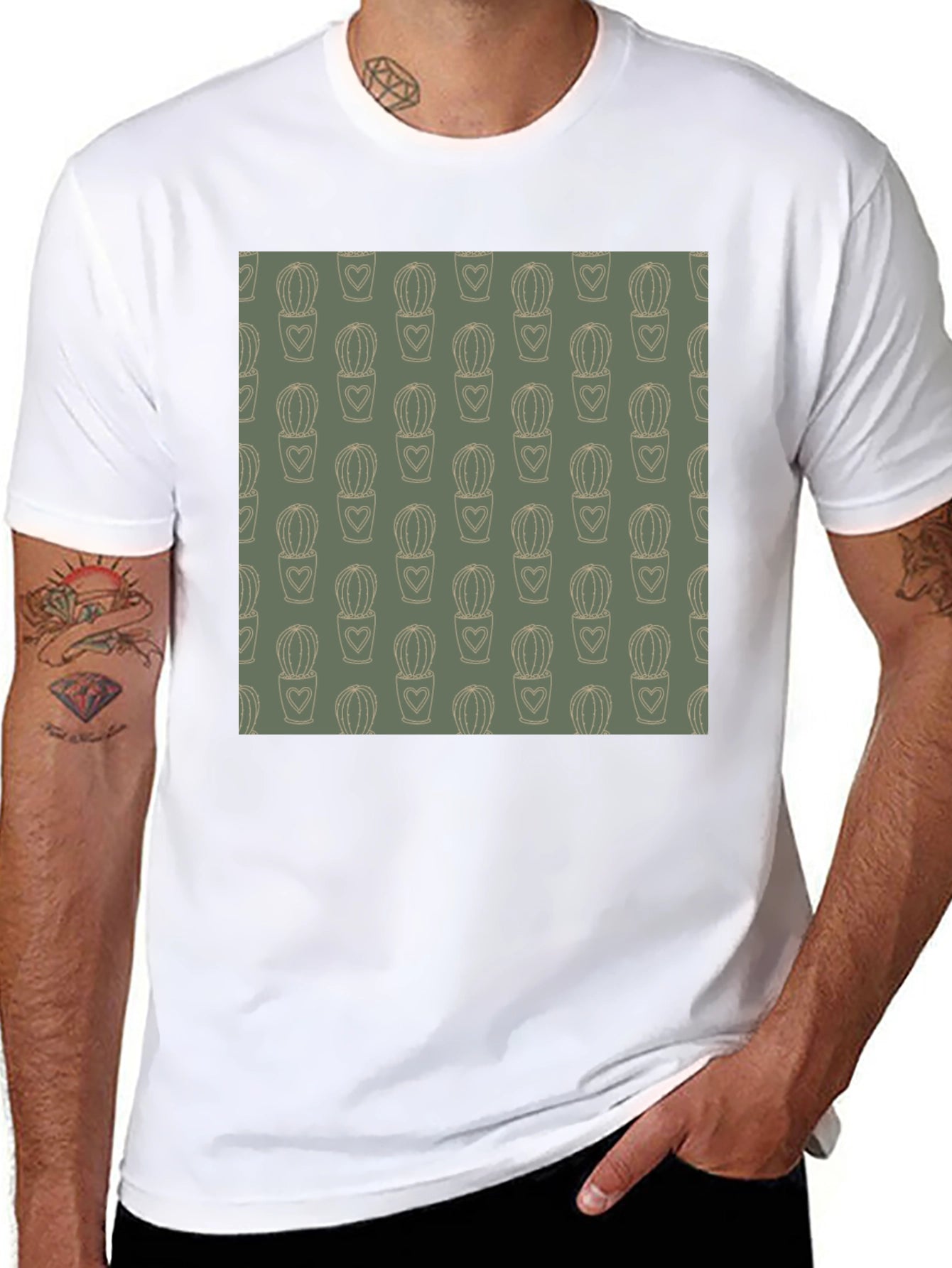 Trendy Cactus Heart Tee - Black Cotton Comfort