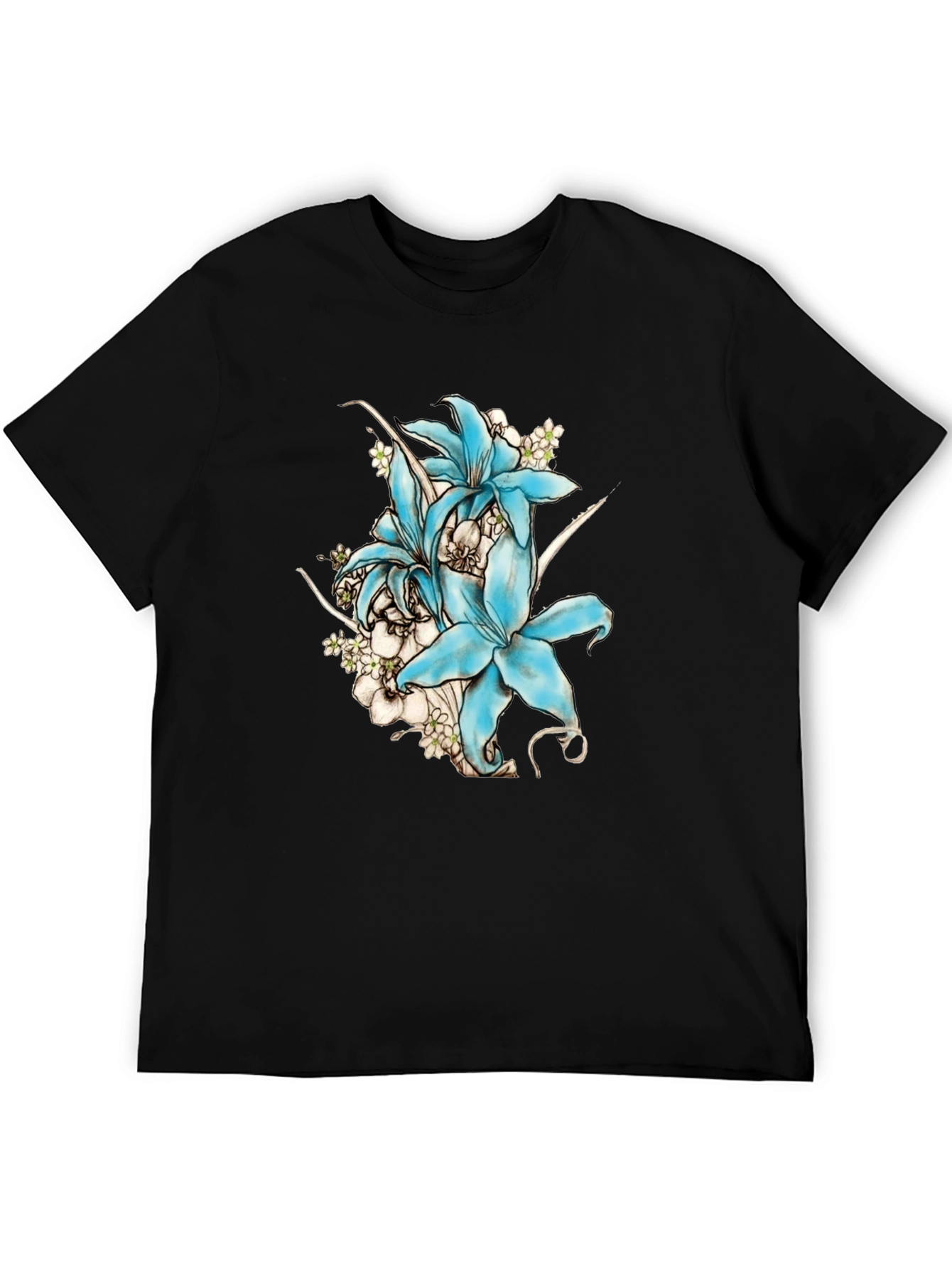 Floral Lily Graphic Print T-Shirt - Black