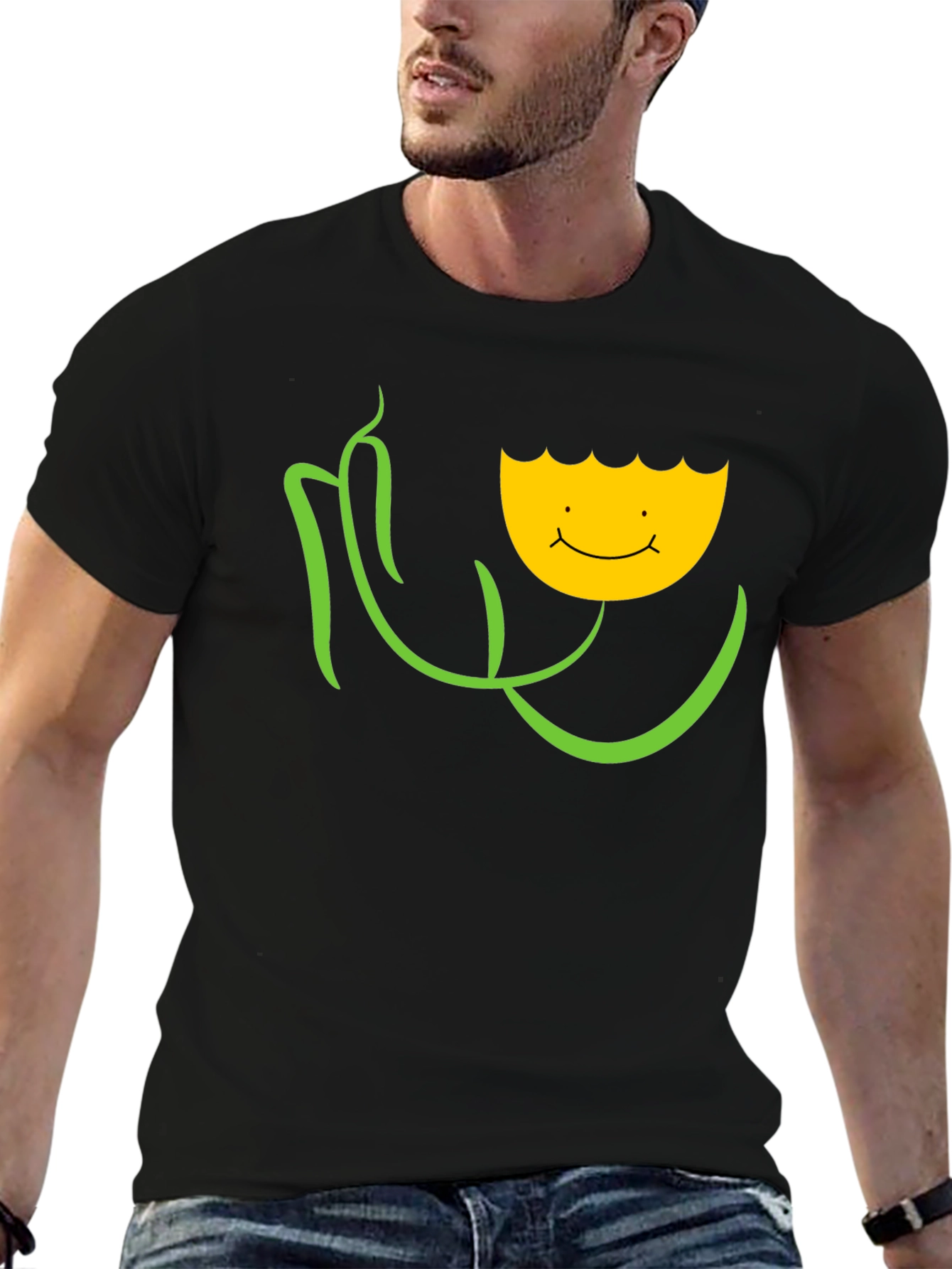 Smiling Flower Graphic Tee - Black