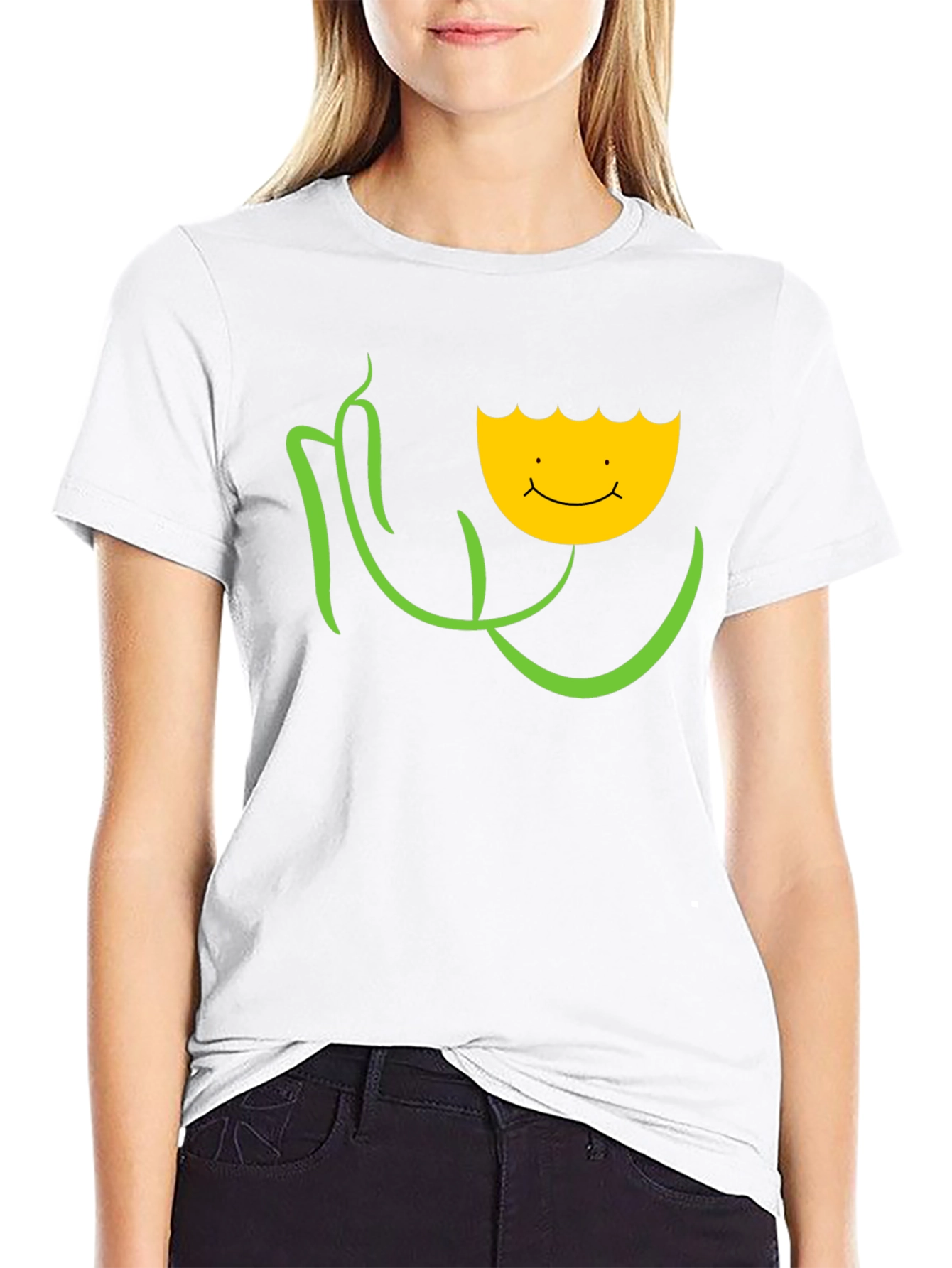 Smiling Flower Graphic Tee - Black