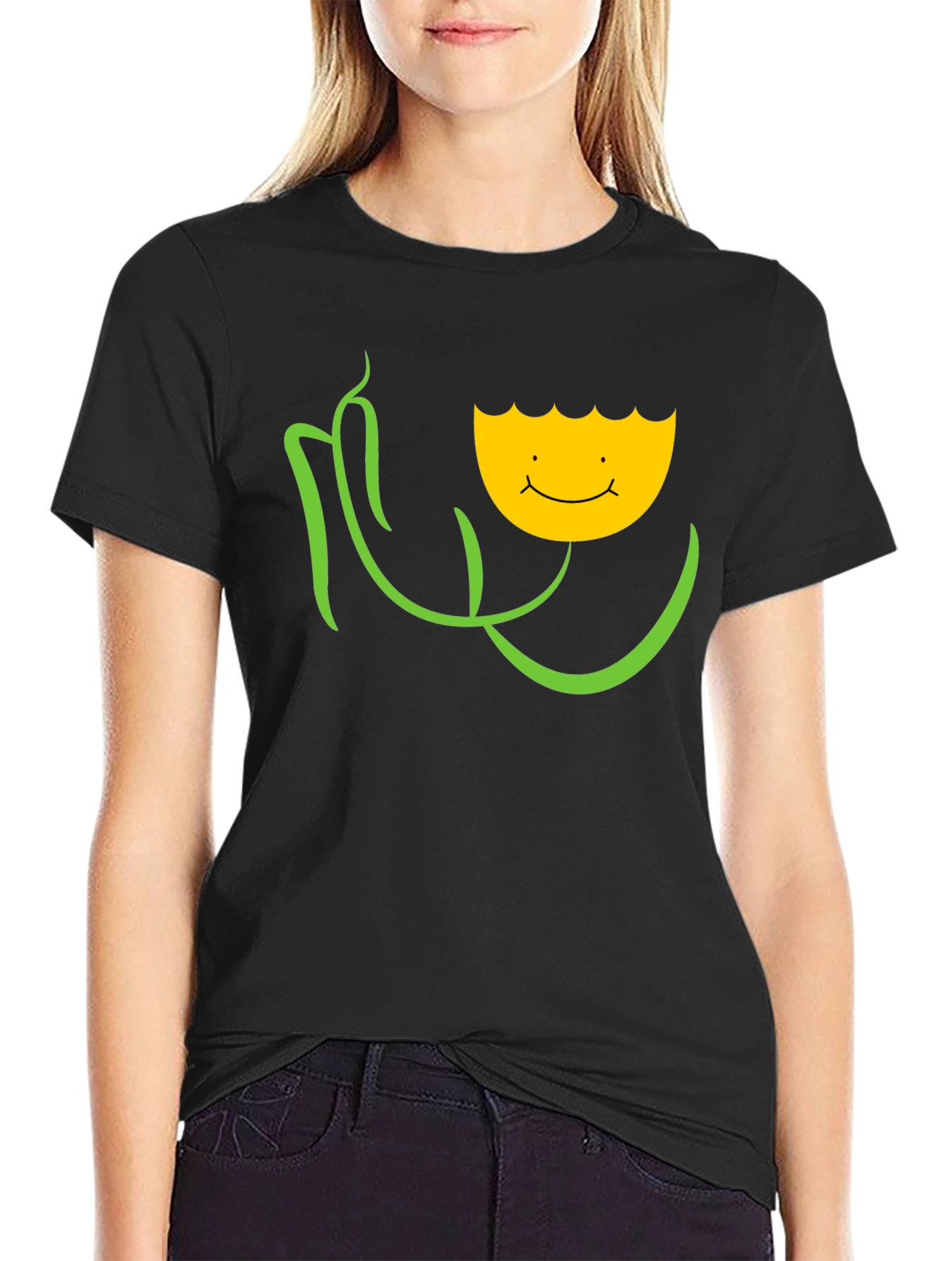 Smiling Flower Graphic Tee - Black