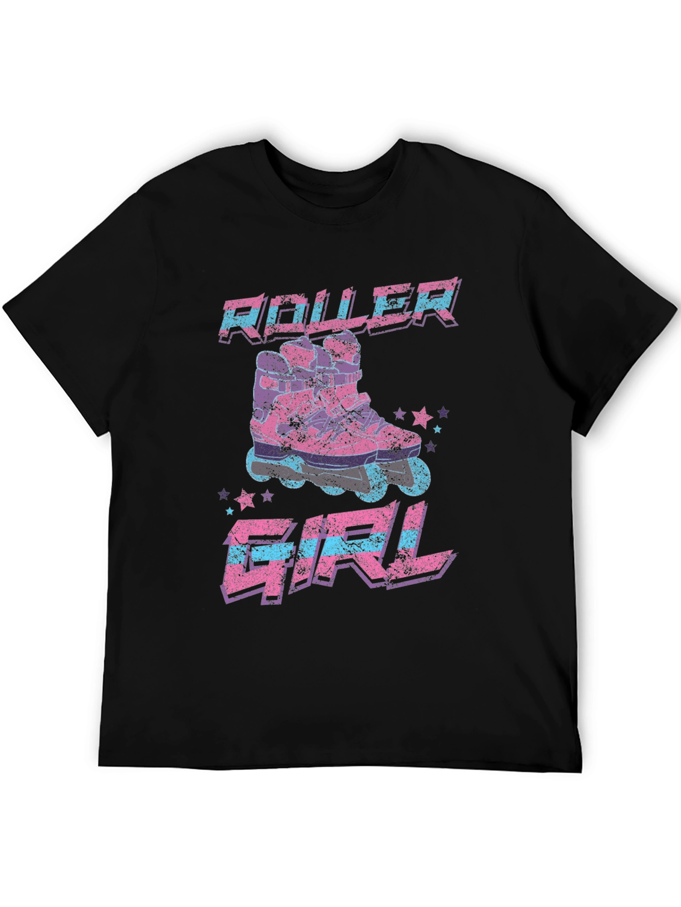 Roller Girl Retro Graphic Tee - Black Cotton T-Shirt