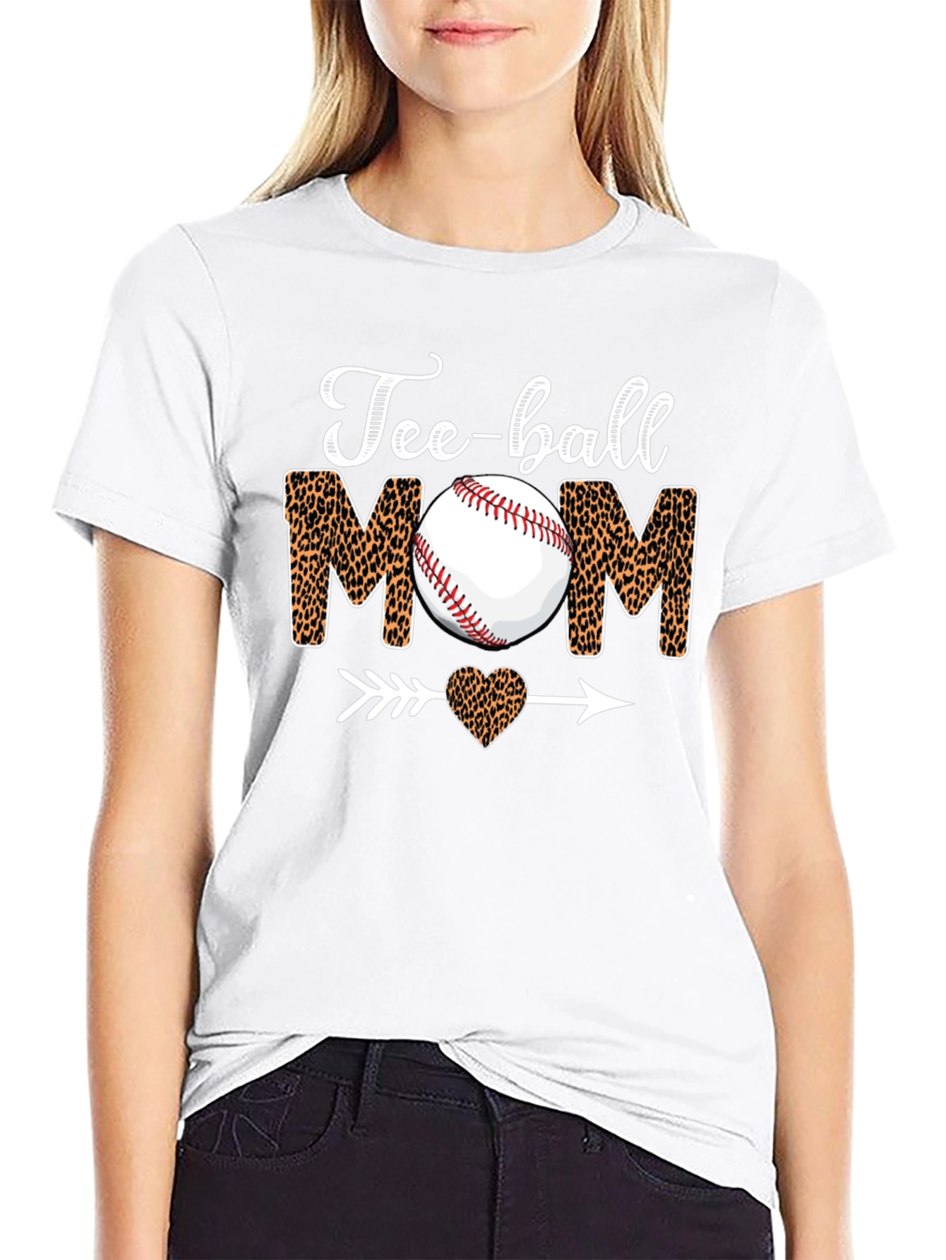 Tee-ball Mom Leopard Print Graphic T-Shirt
