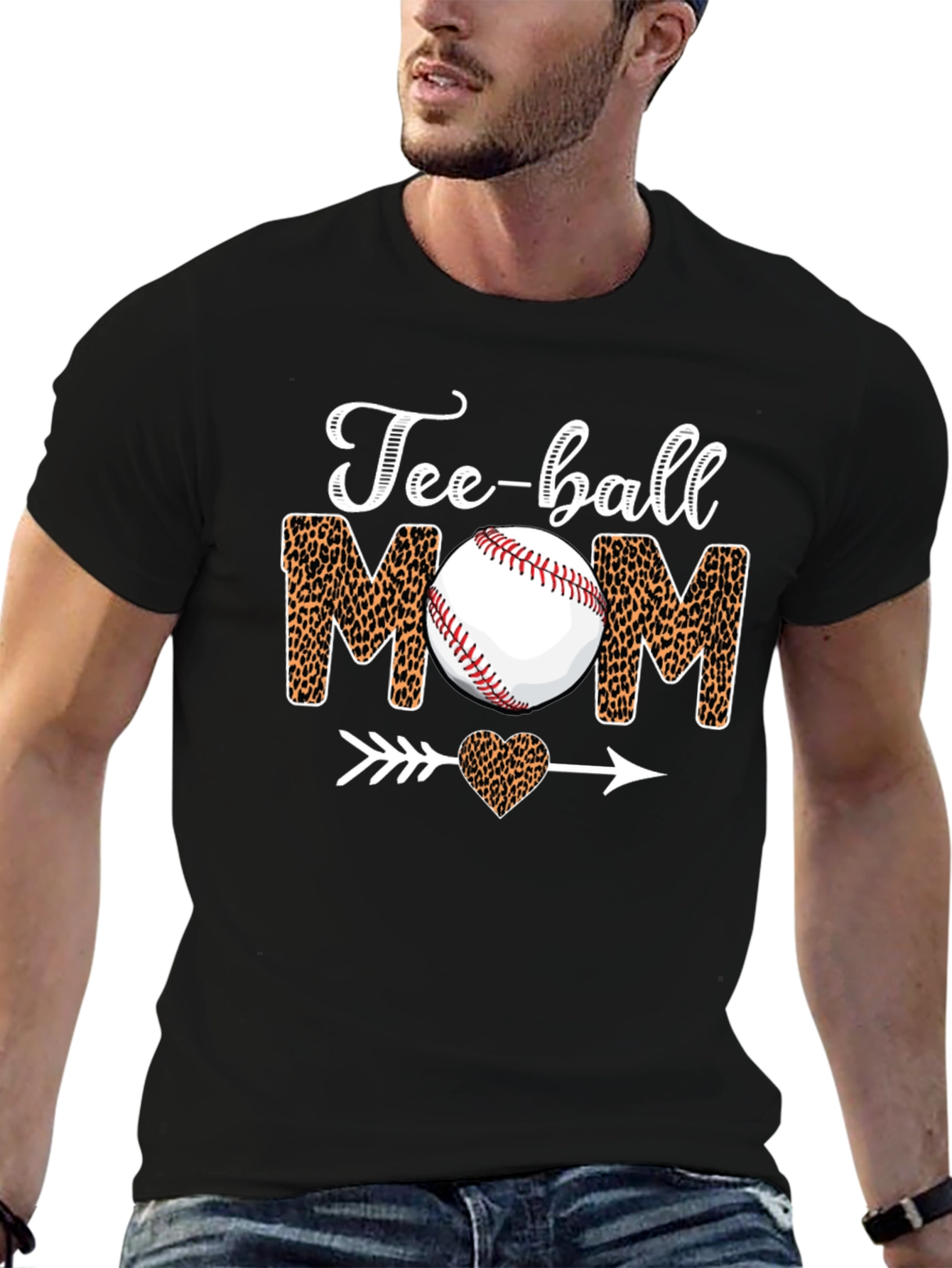 Tee-ball Mom Leopard Print Graphic T-Shirt