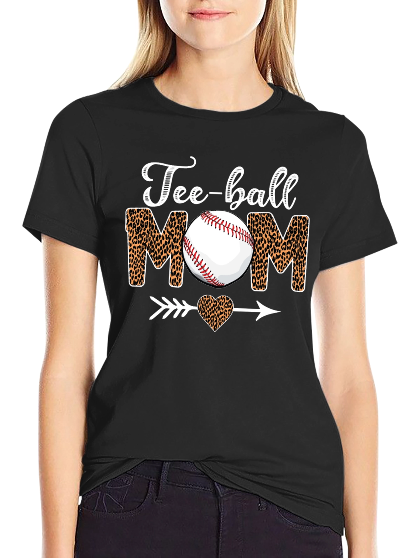 Tee-ball Mom Leopard Print Graphic T-Shirt