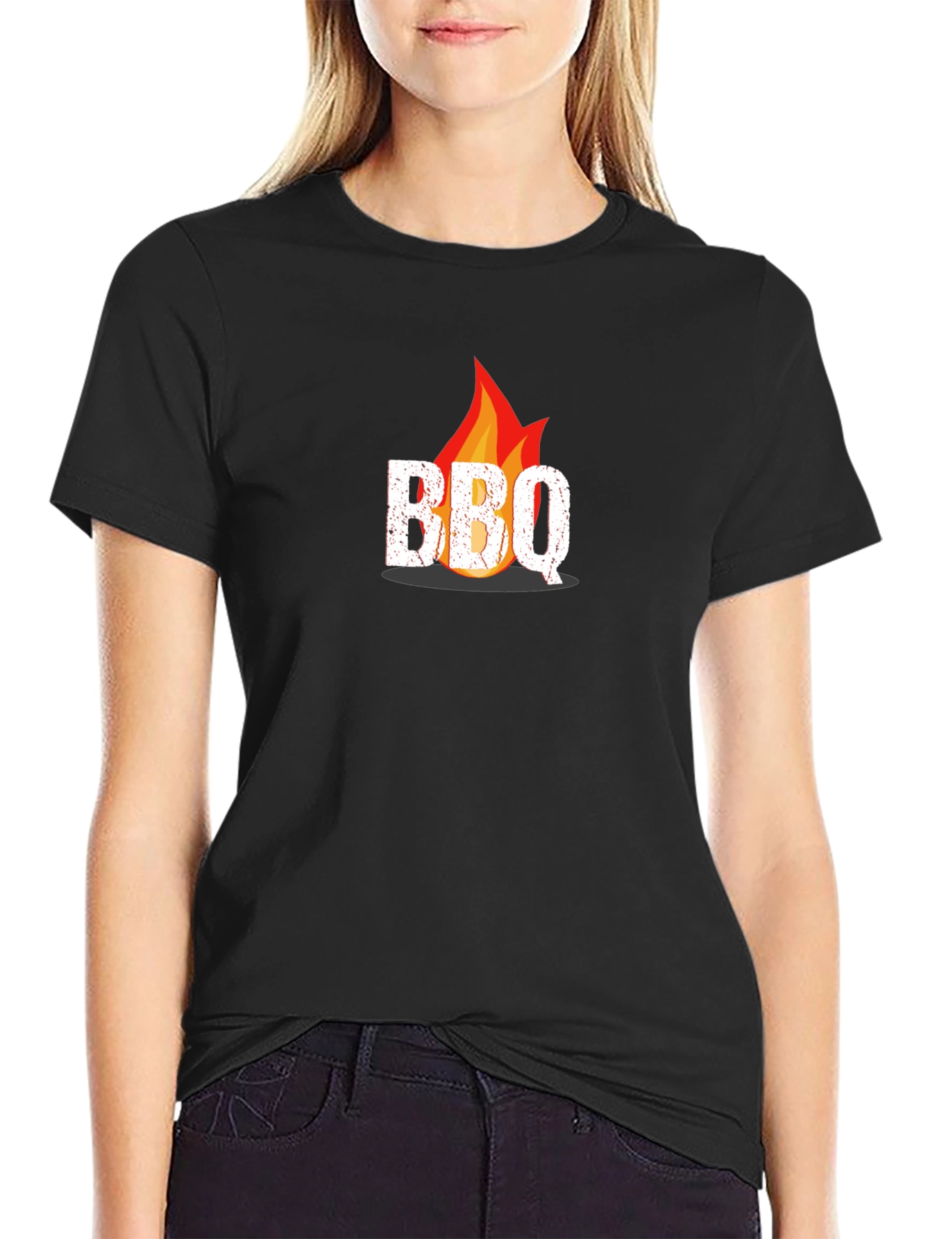 BBQ Flame Graphic Tee - Black Casual T-Shirt