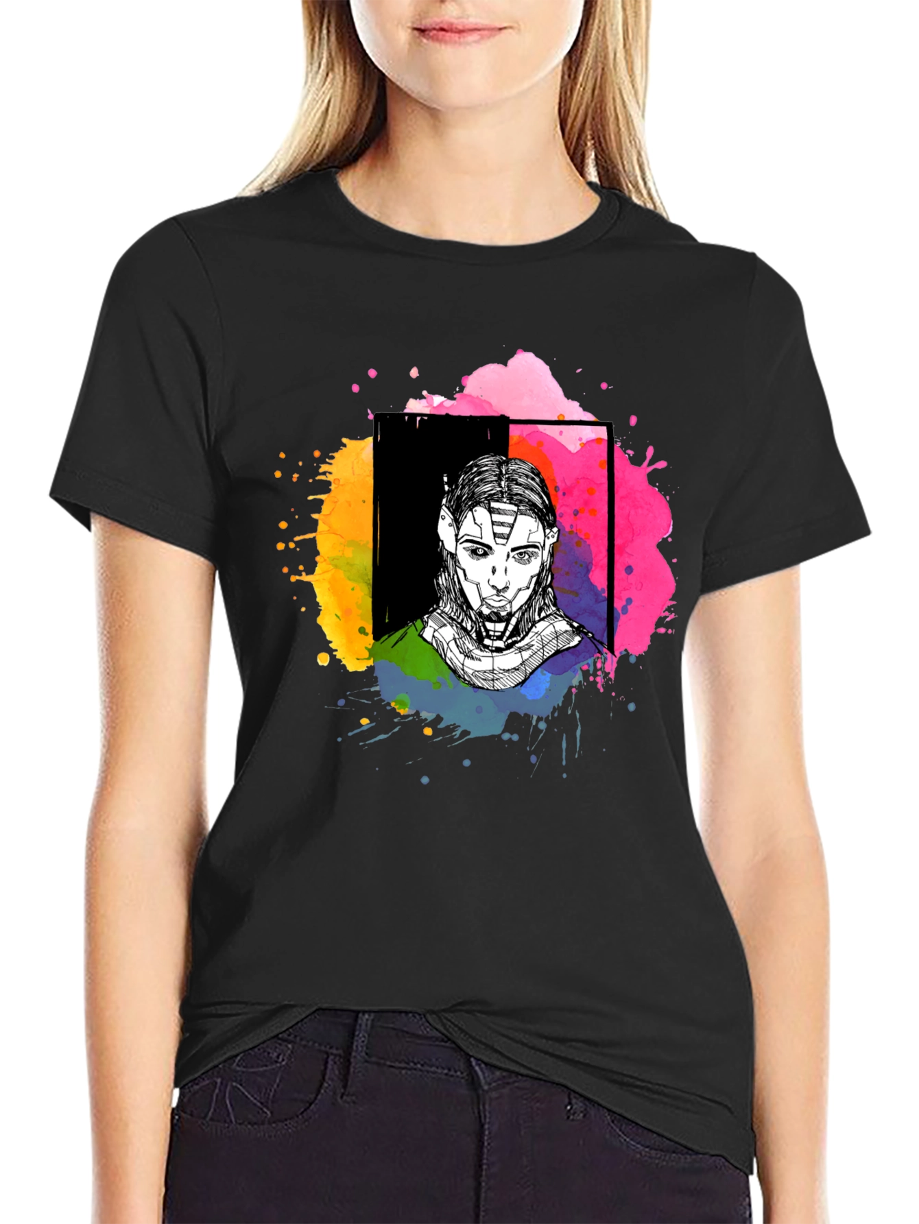 Abstract Sci-Fi Portrait Black T-Shirt