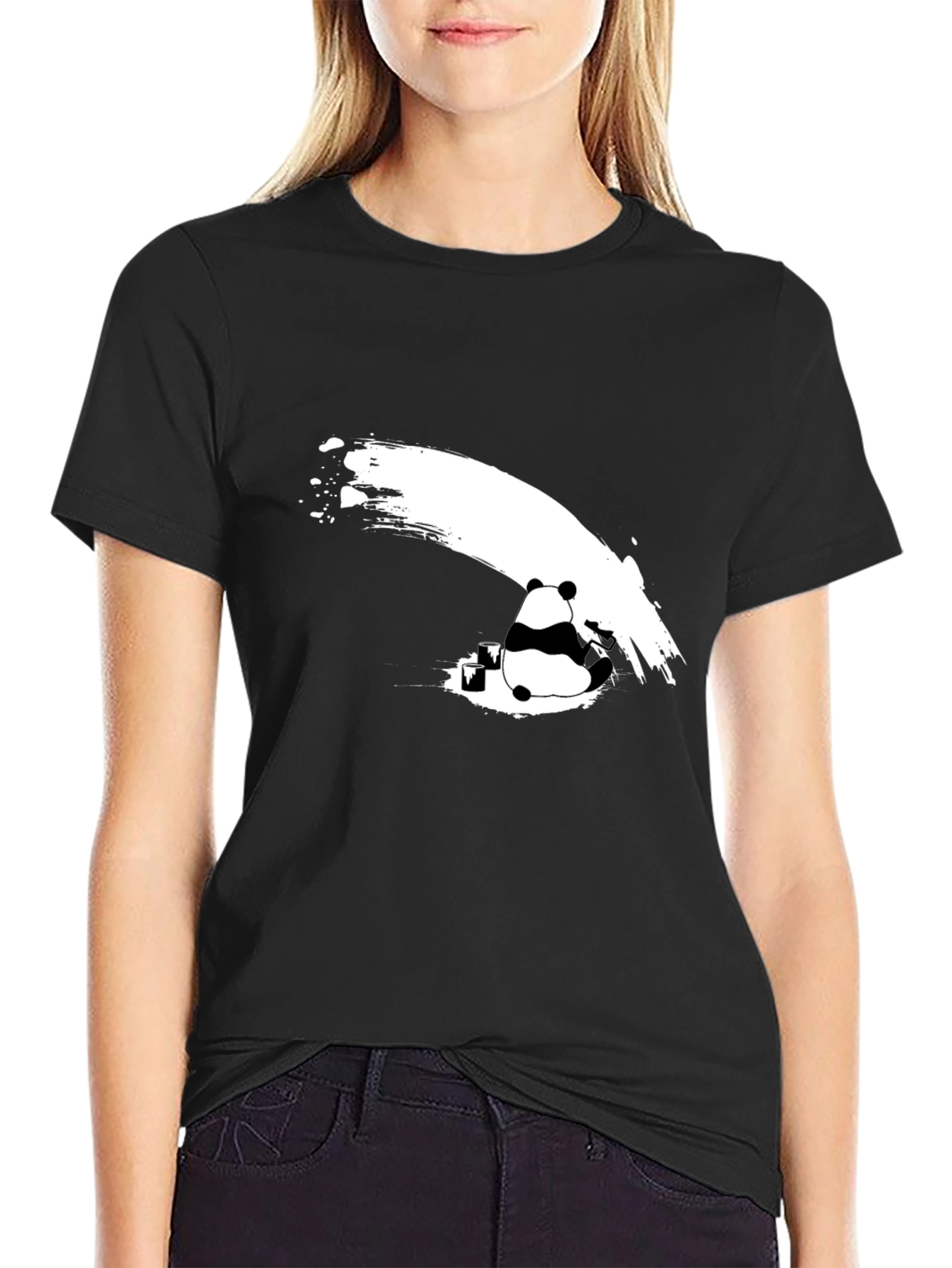 Panda Ink Wash Graphic T-Shirt - Black