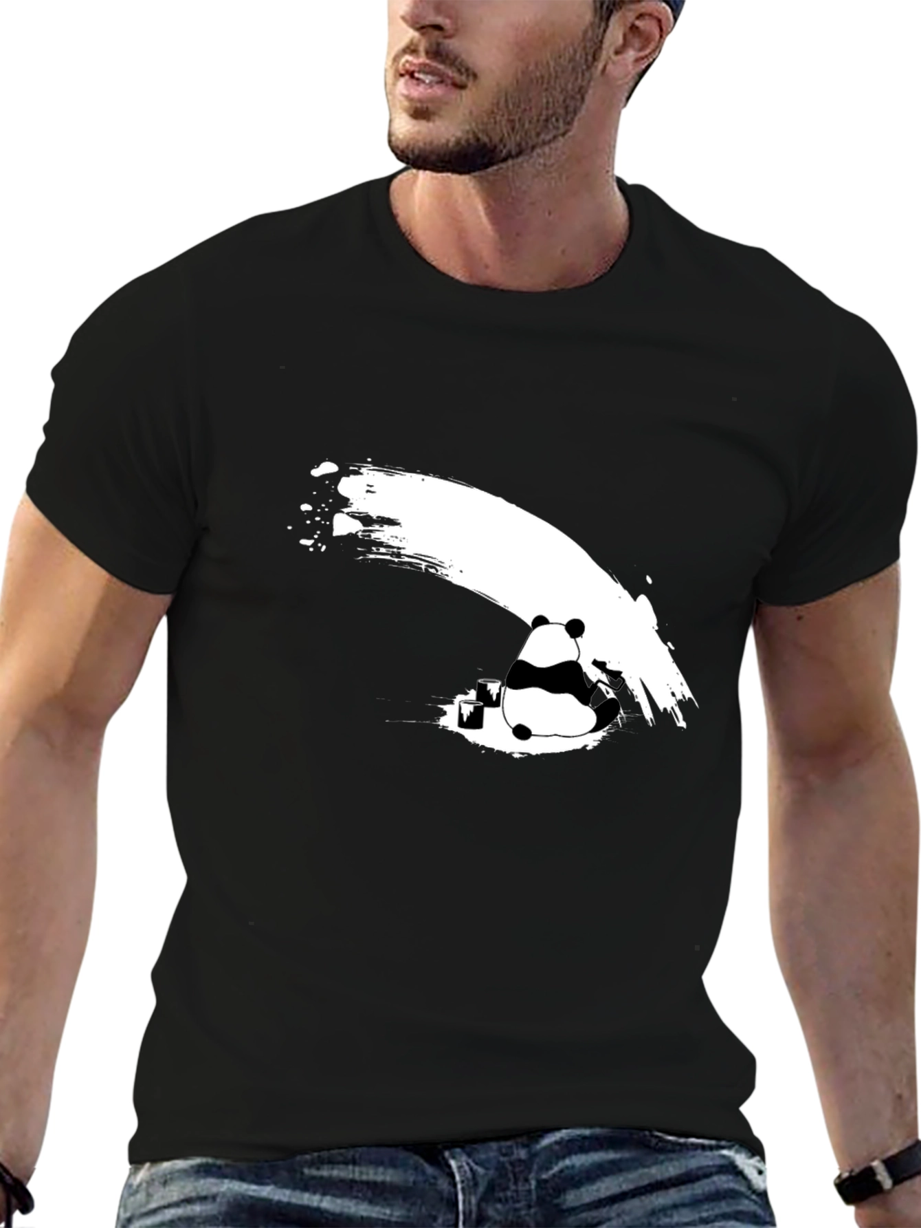 Panda Ink Wash Graphic T-Shirt - Black