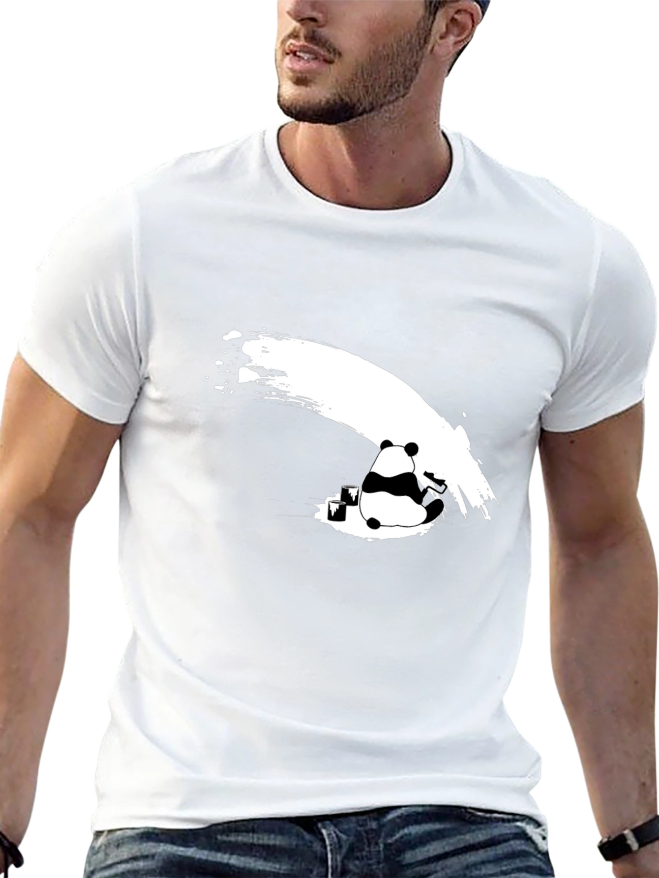 Panda Ink Wash Graphic T-Shirt - Black