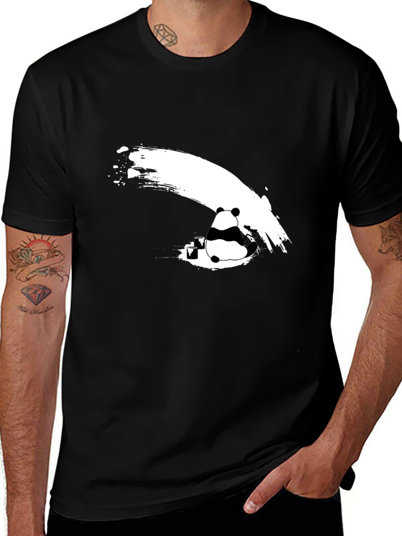 Panda Ink Wash Graphic T-Shirt - Black