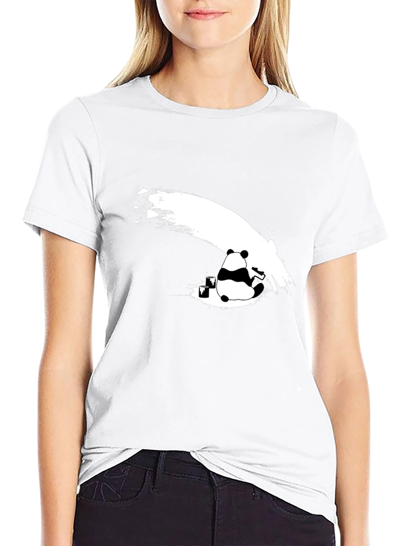 Panda Ink Wash Graphic T-Shirt - Black