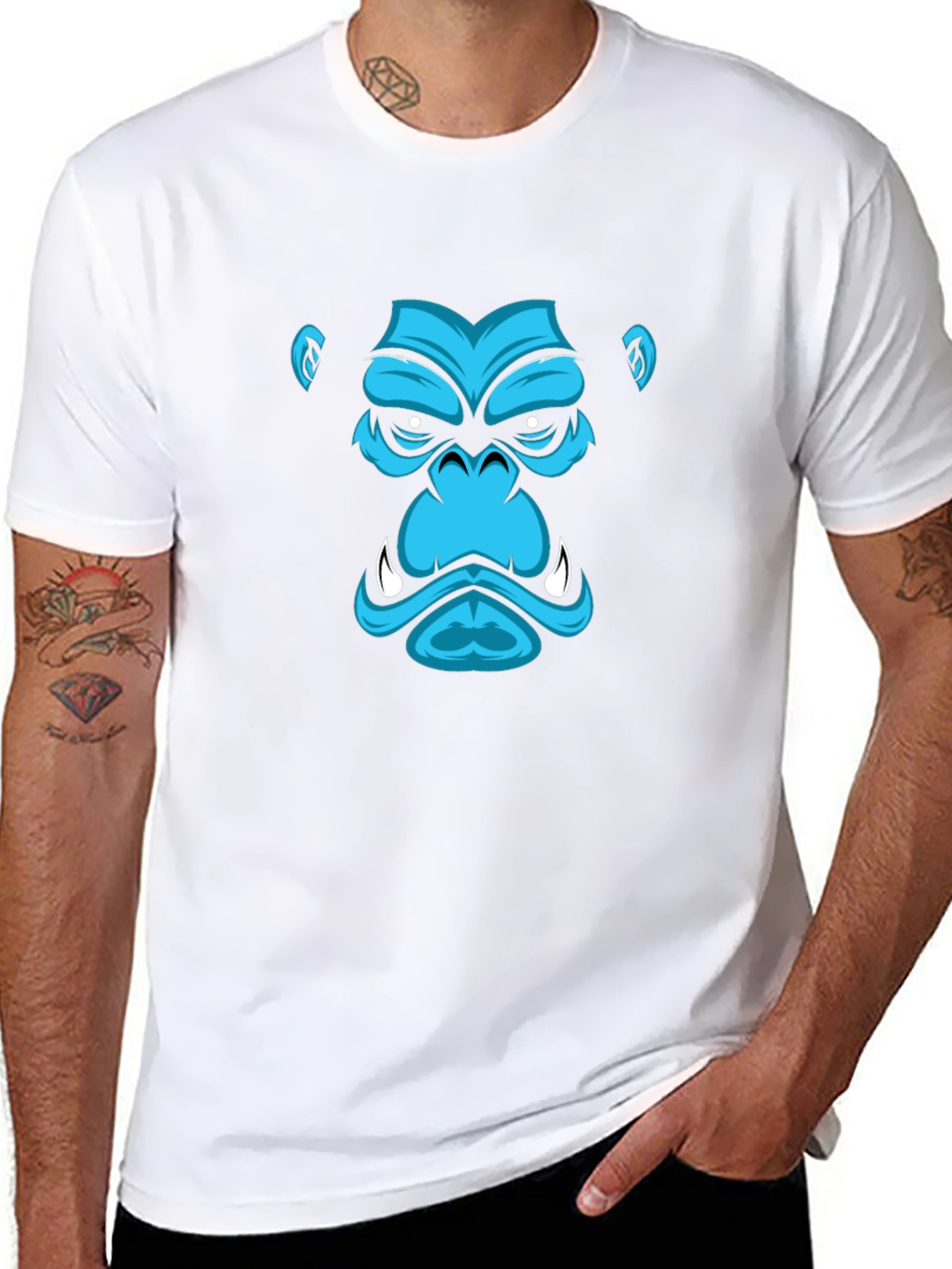 Blue Gorilla Graphic Print Black T-Shirt