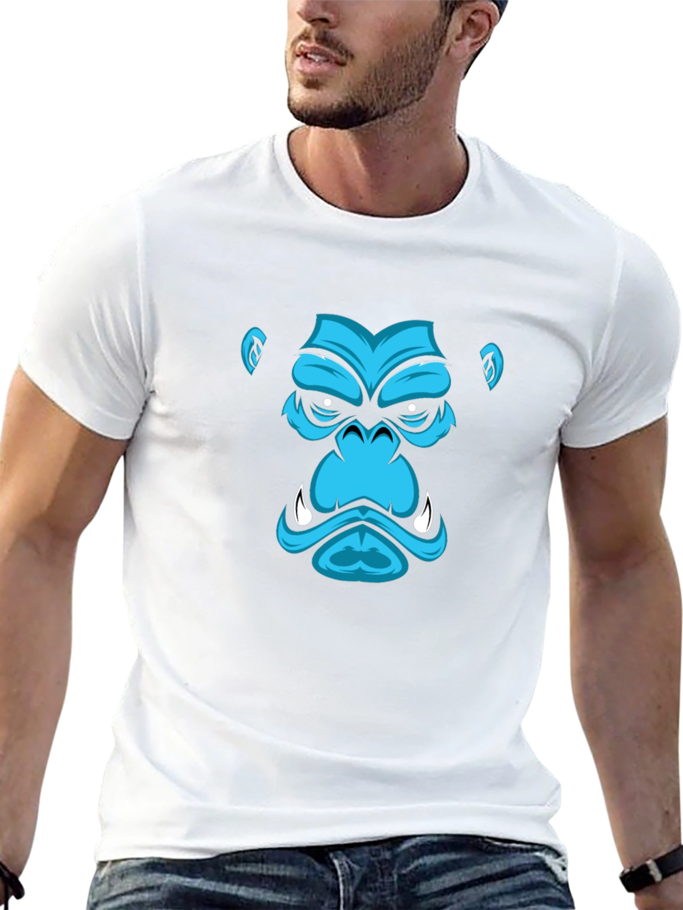 Blue Gorilla Graphic Print Black T-Shirt