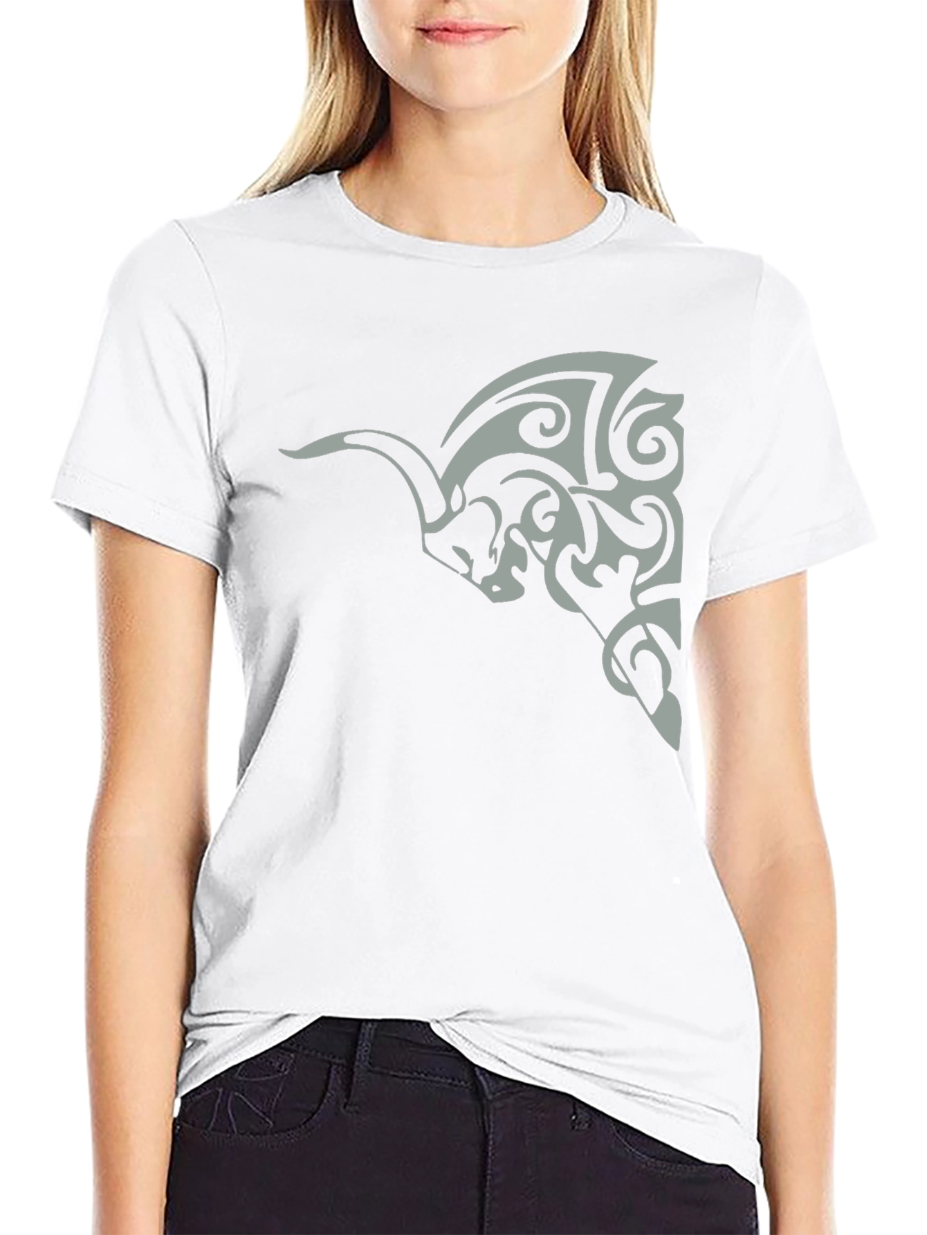 Tribal Bull Graphic Tee - Black Cotton Casual Wear