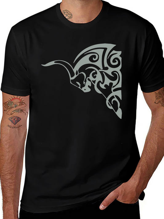 Tribal Bull Graphic Tee - Black Cotton Casual Wear