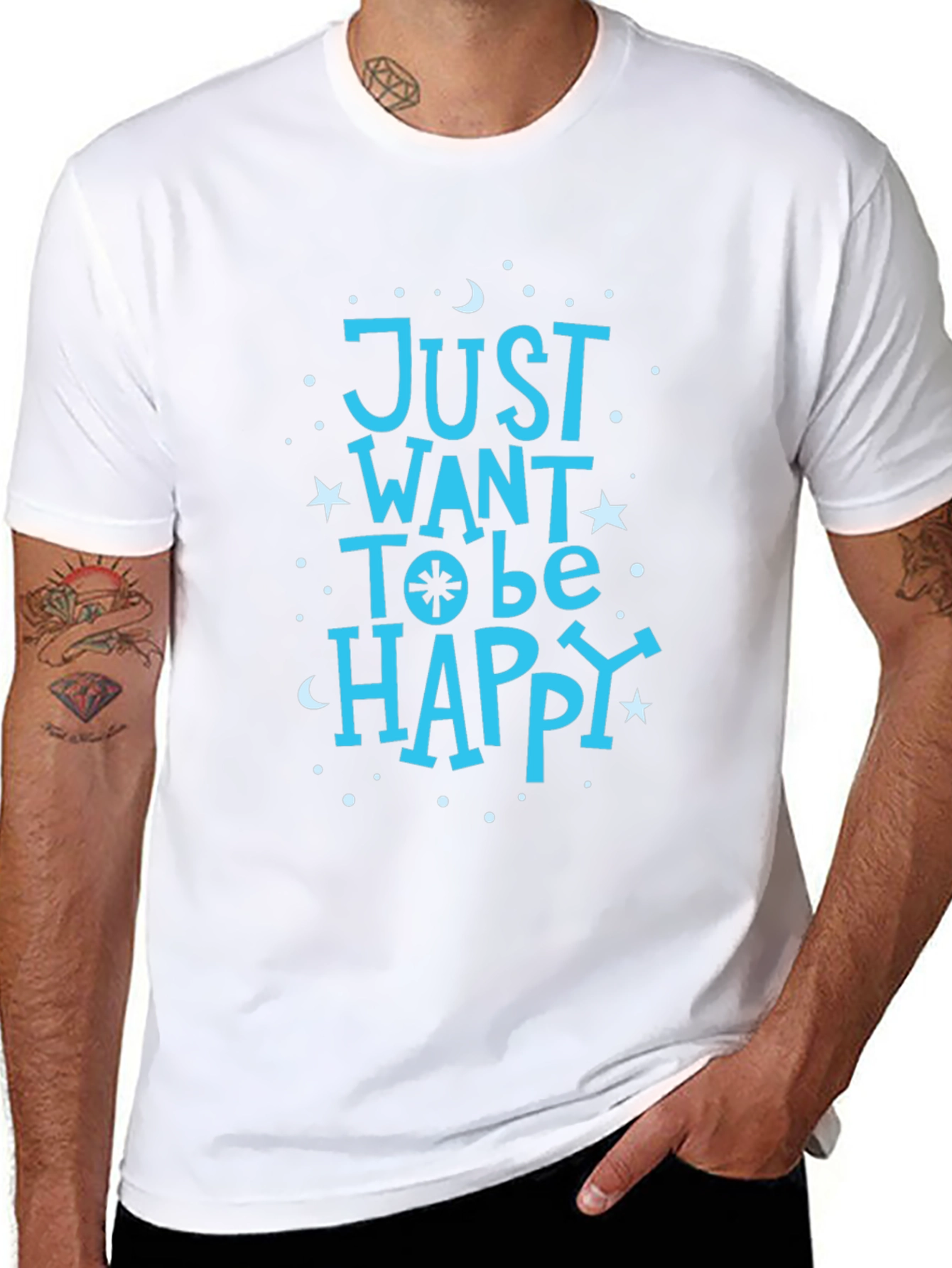 Just Want To Be Happy Black Graphic T-Shirt