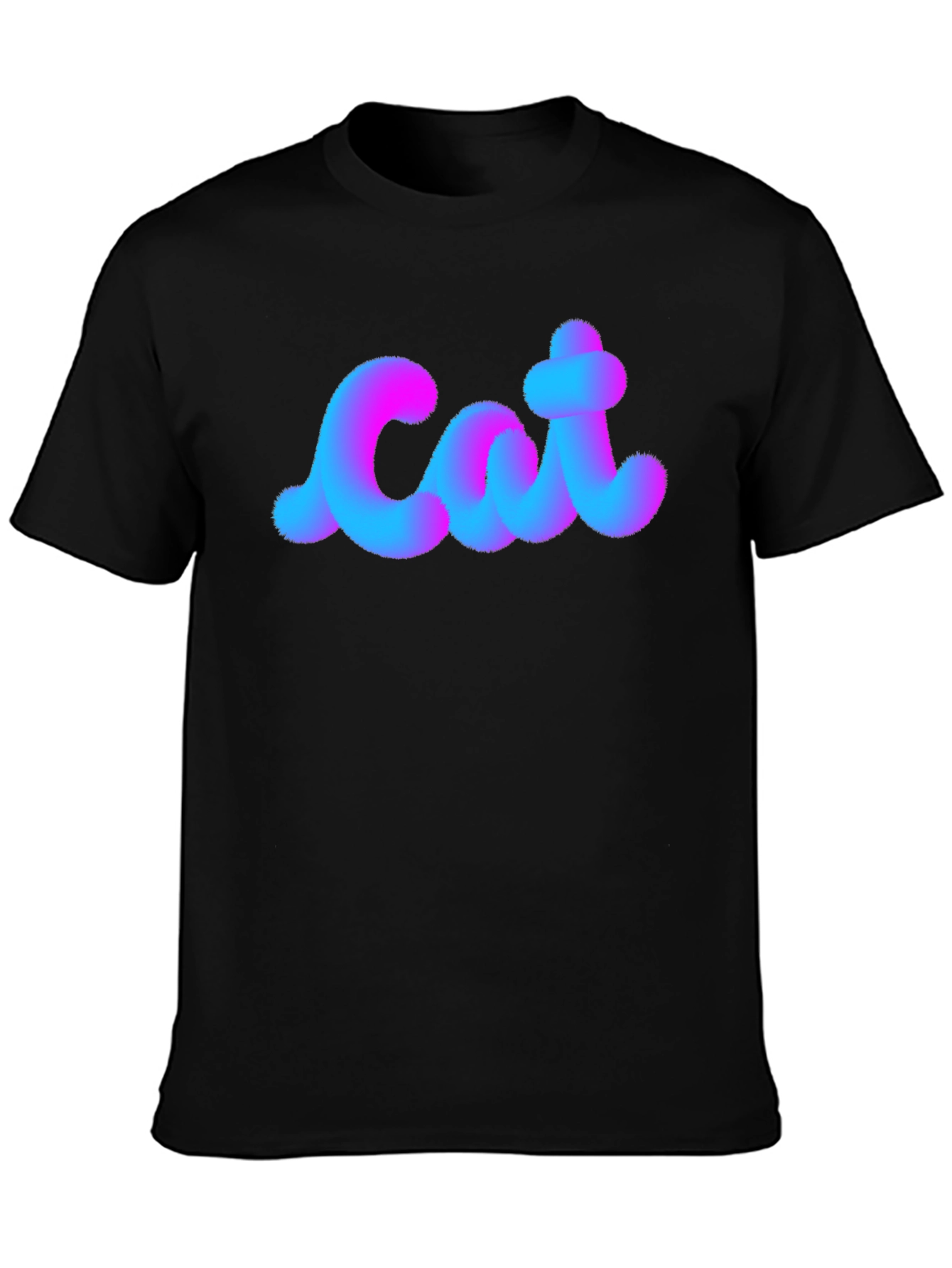 Cat Fuzzy Text Black Cotton T-Shirt