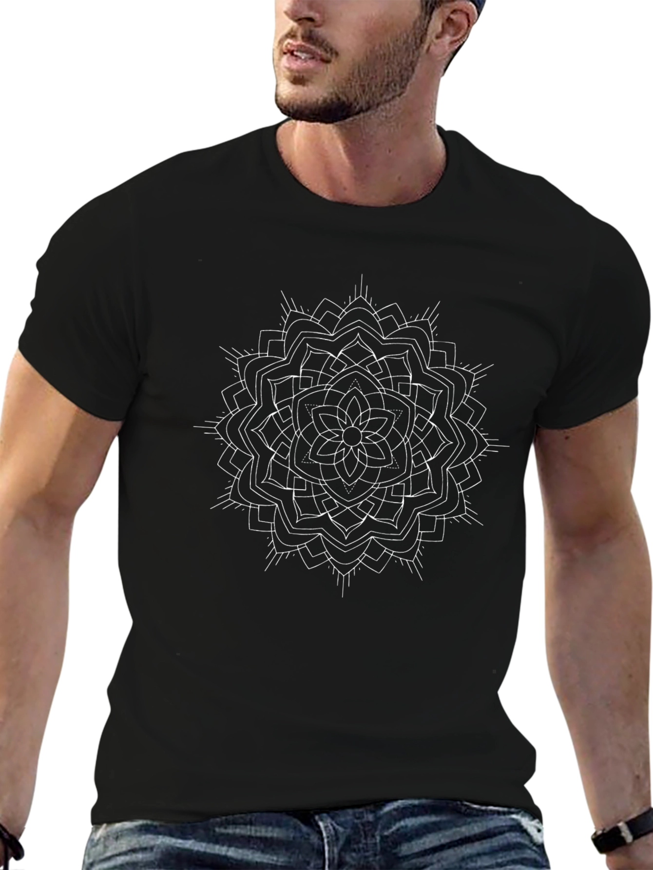 Mandala Graphic Print Mens Black T-Shirt