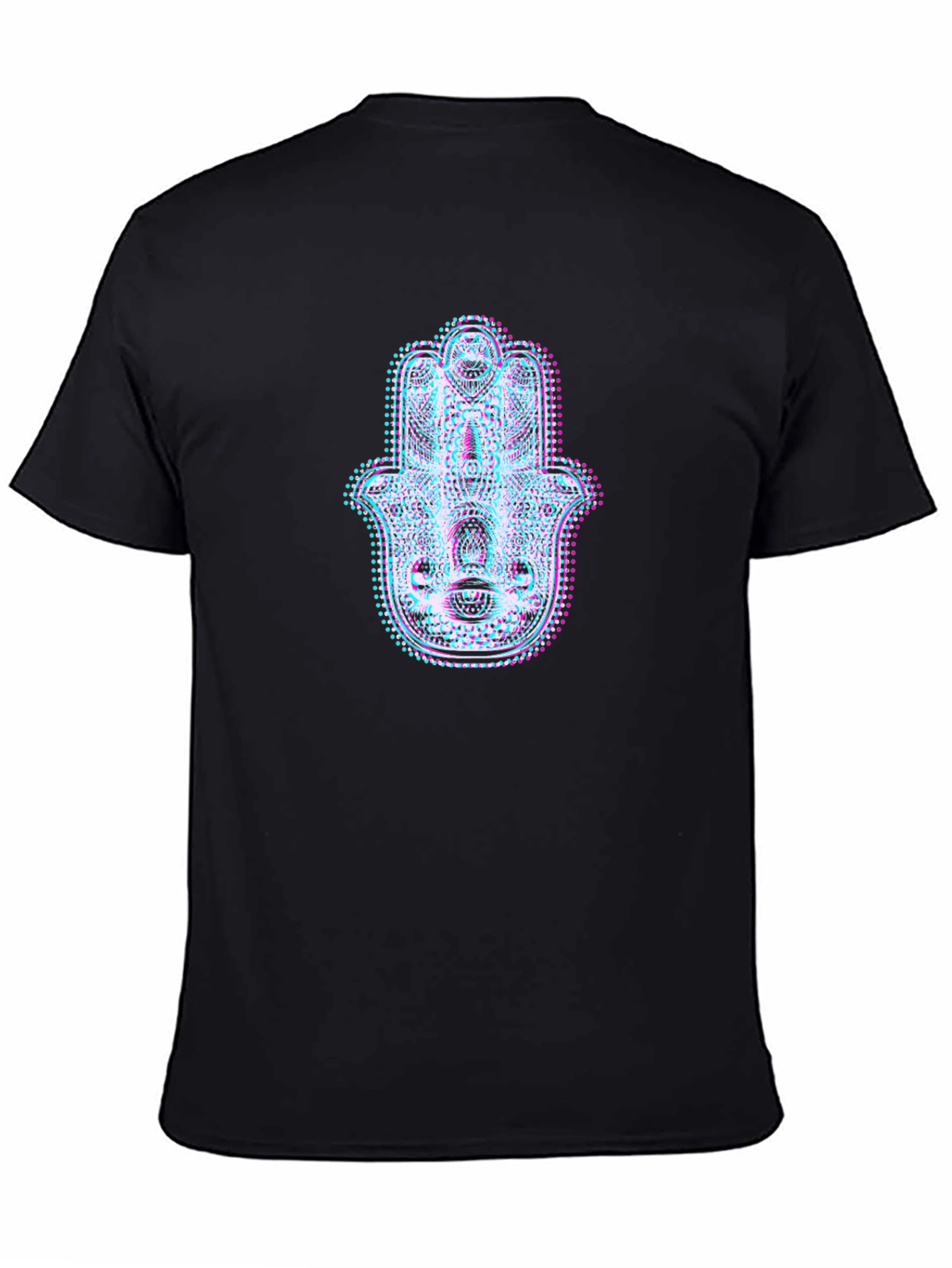 Hamsa Hand Glitch Art Black T-Shirt