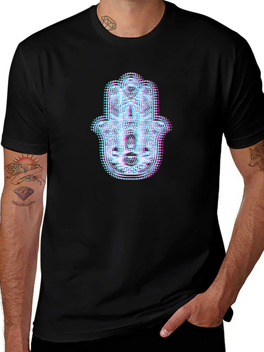Hamsa Hand Glitch Art Black T-Shirt