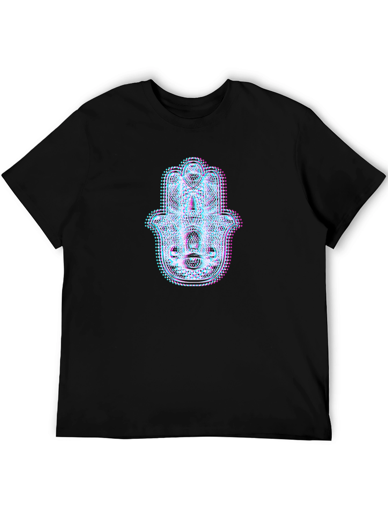 Hamsa Hand Glitch Art Black T-Shirt