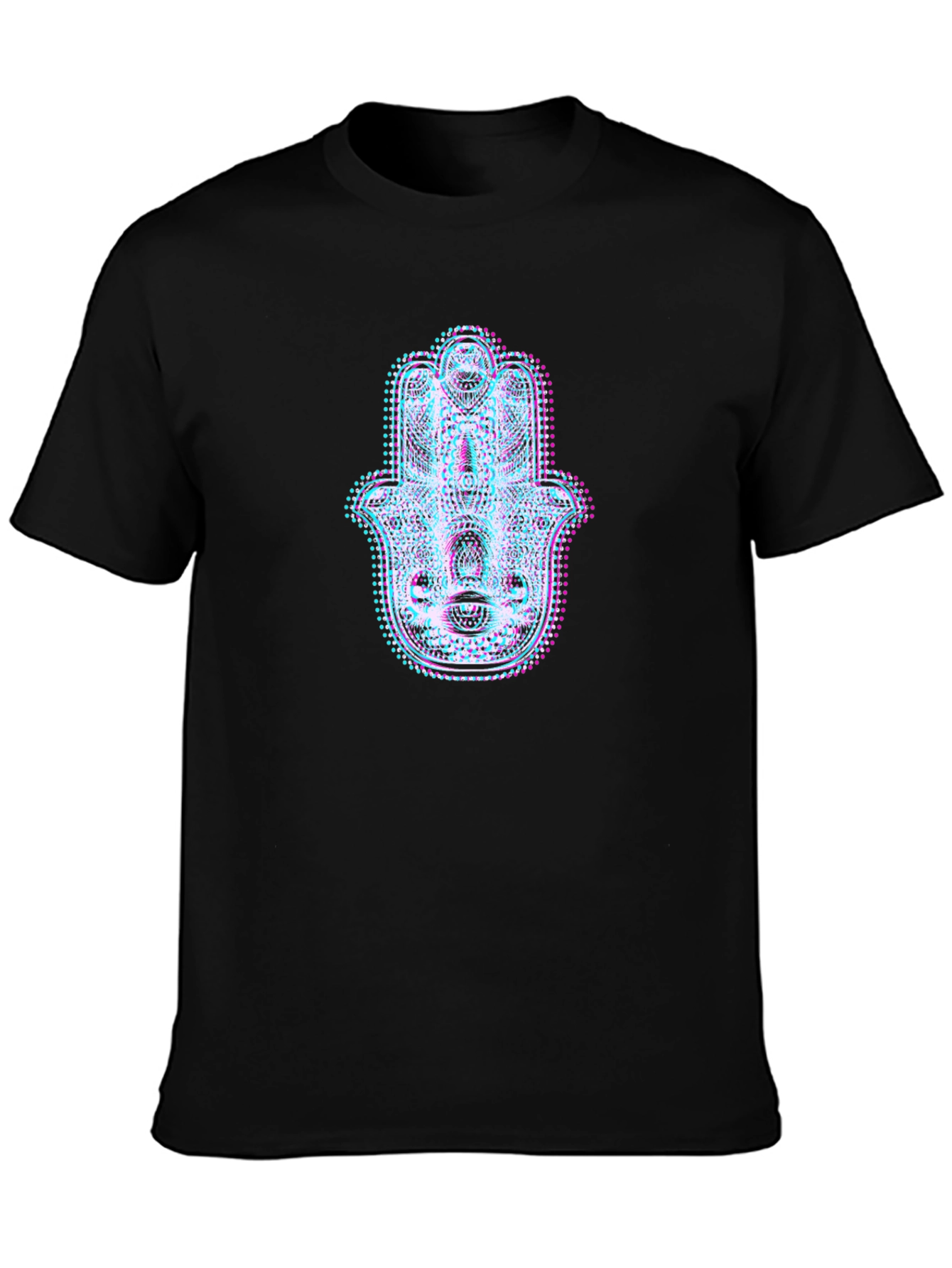 Hamsa Hand Glitch Art Black T-Shirt