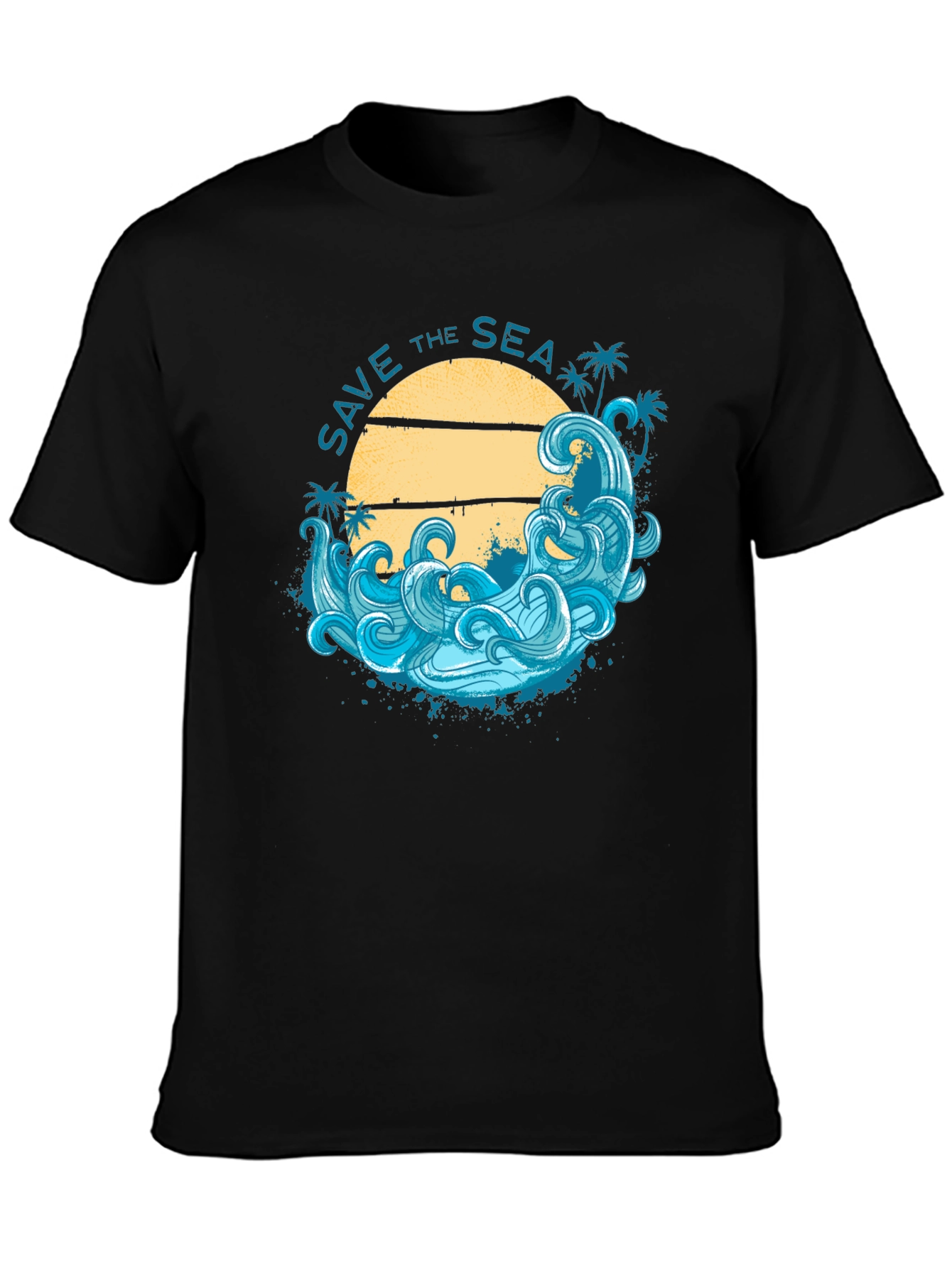 Save the Sea Graphic Tee - Black Cotton T-Shirt