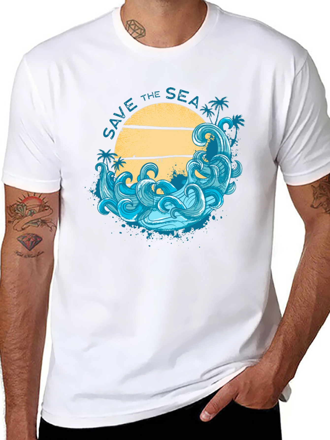 Save the Sea Graphic Tee - Black Cotton T-Shirt