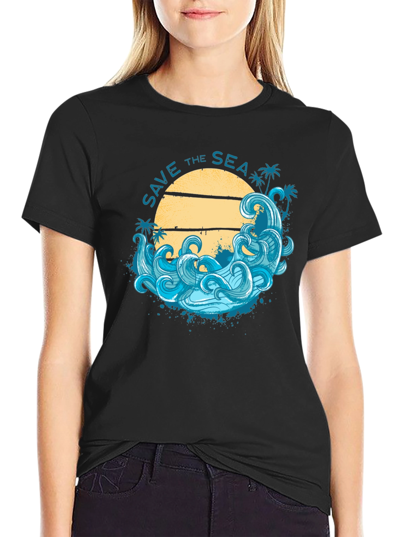 Save the Sea Graphic Tee - Black Cotton T-Shirt