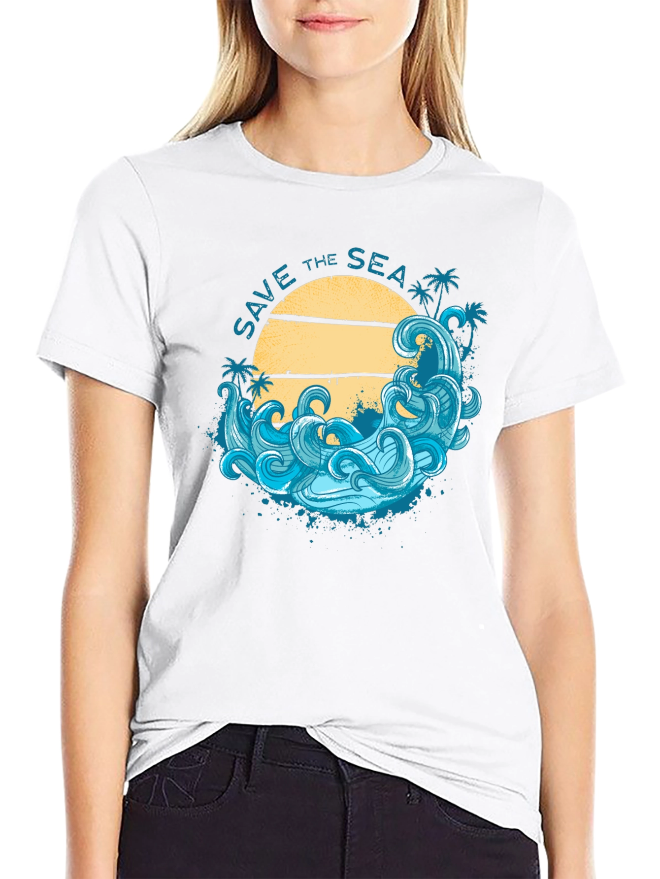 Save the Sea Graphic Tee - Black Cotton T-Shirt