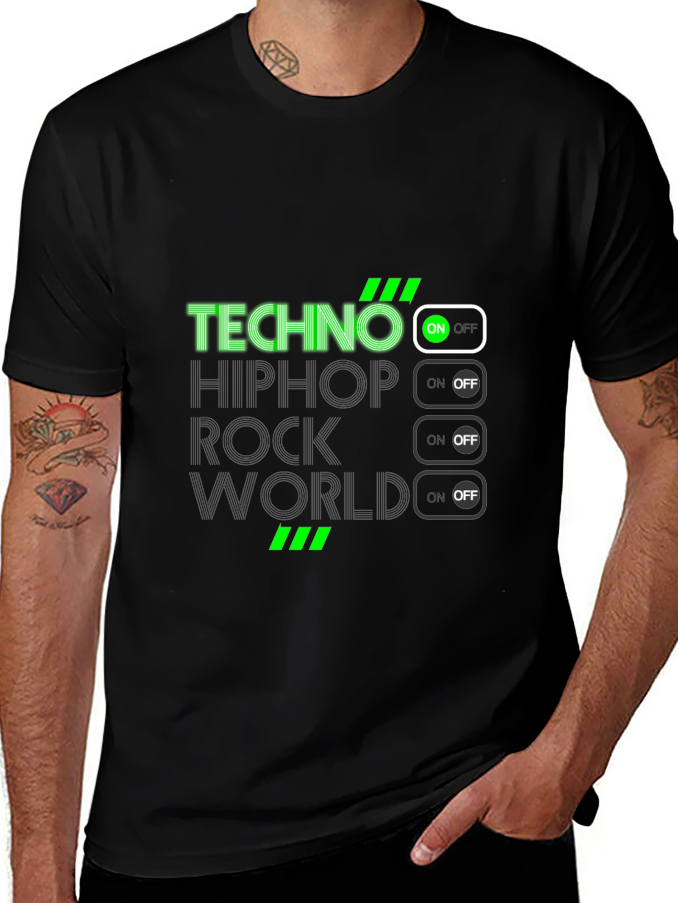 Techno Music On Black T-Shirt