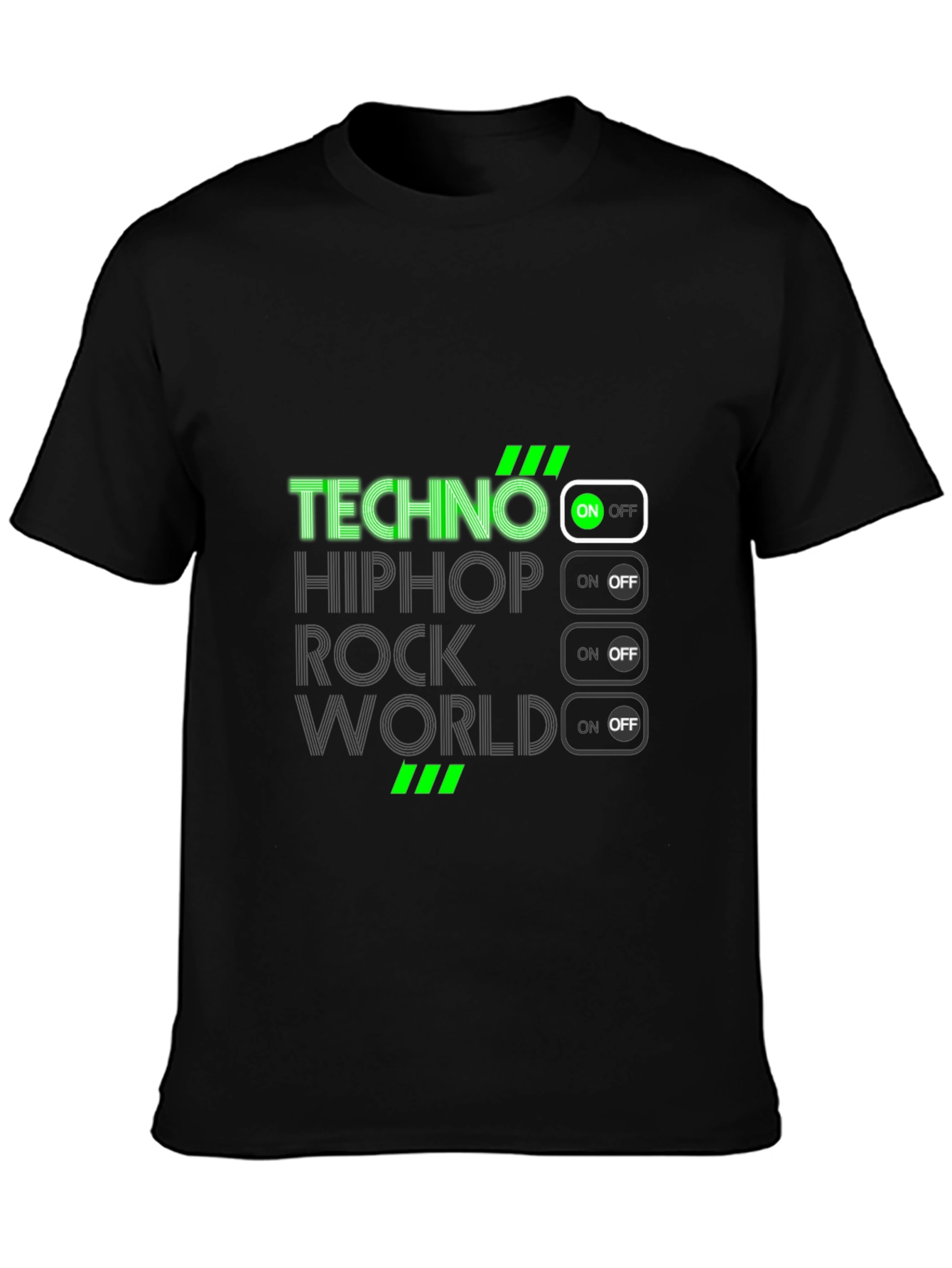 Techno Music On Black T-Shirt