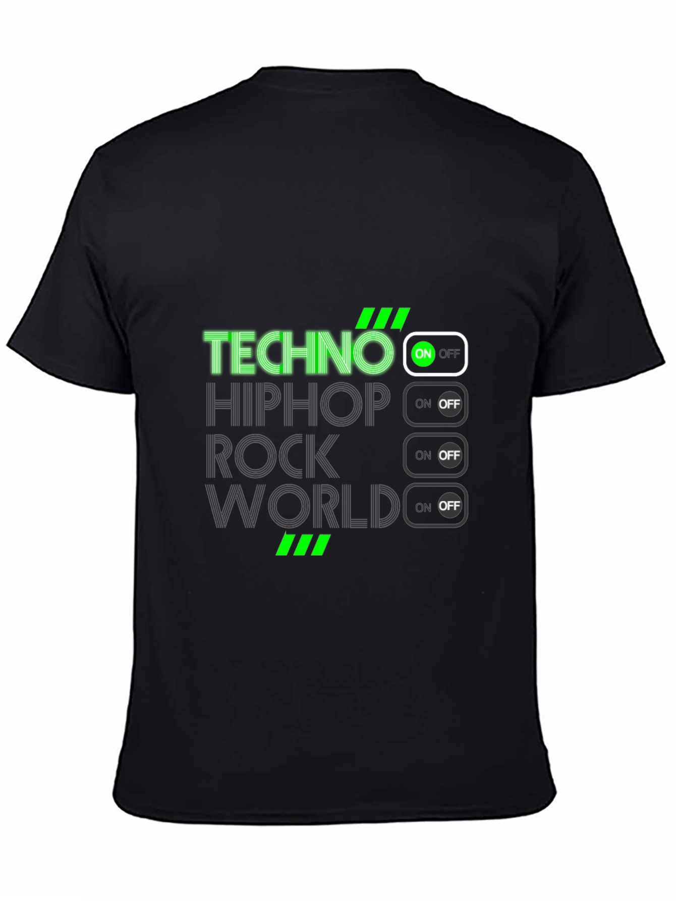 Techno Music On Black T-Shirt