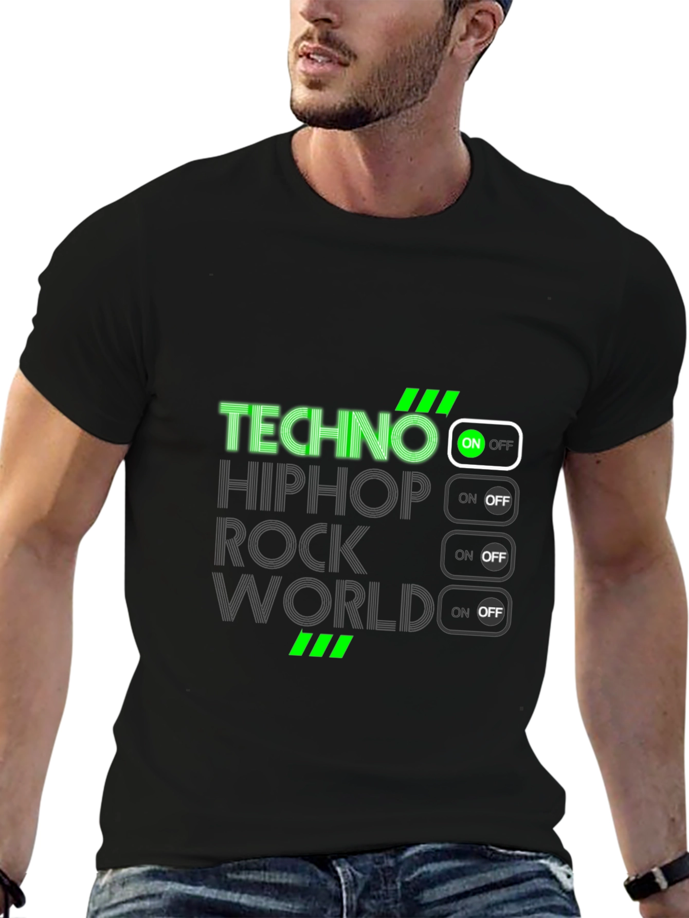 Techno Music On Black T-Shirt