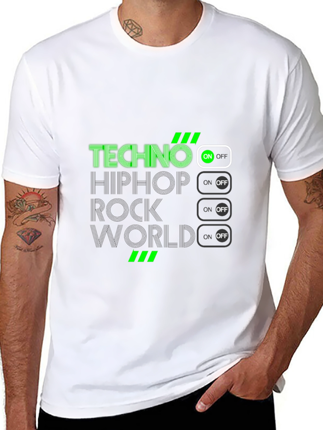Techno Music On Black T-Shirt
