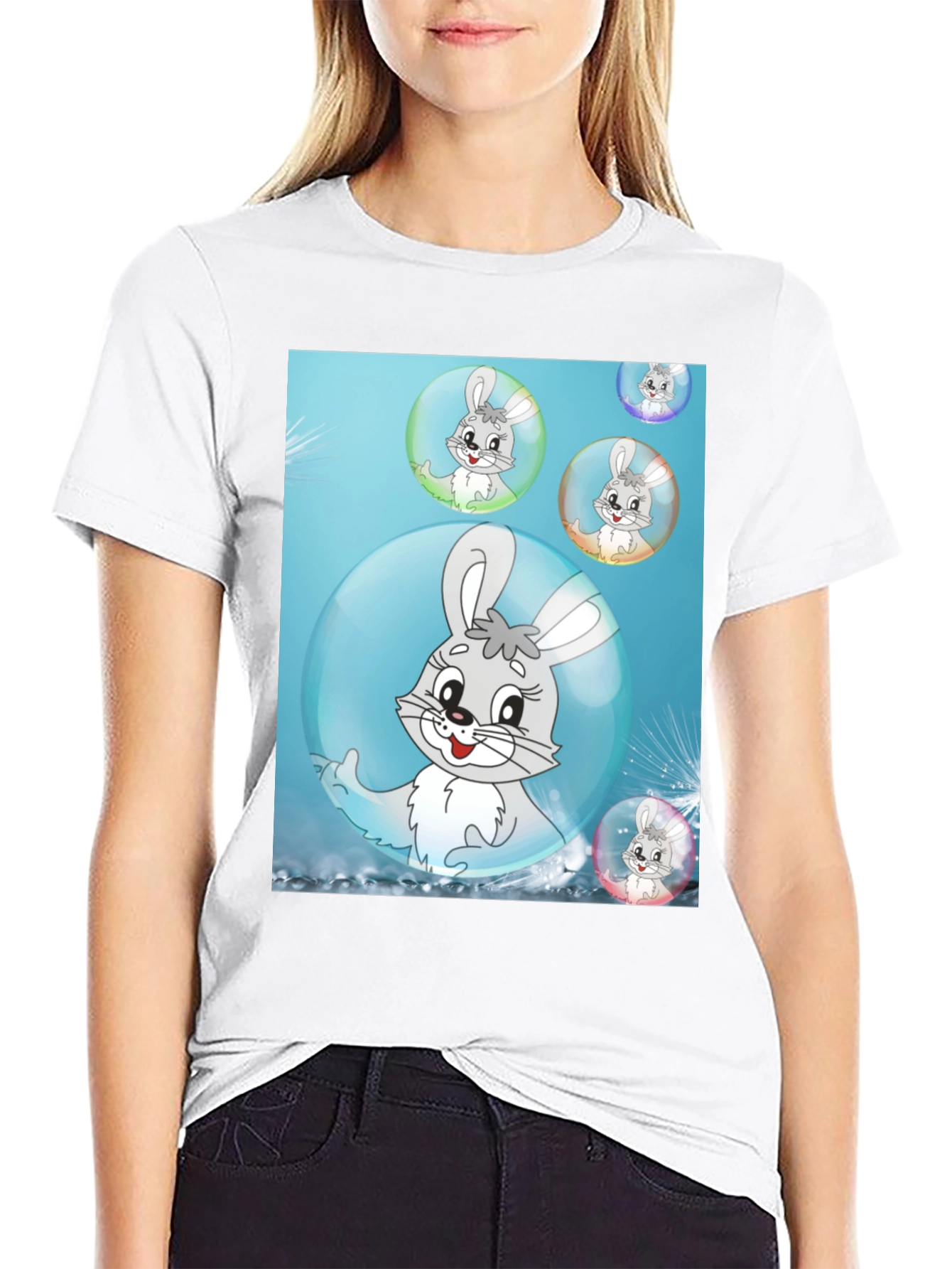 Cute Bunny Bubble T-Shirt - Fun Cartoon Design