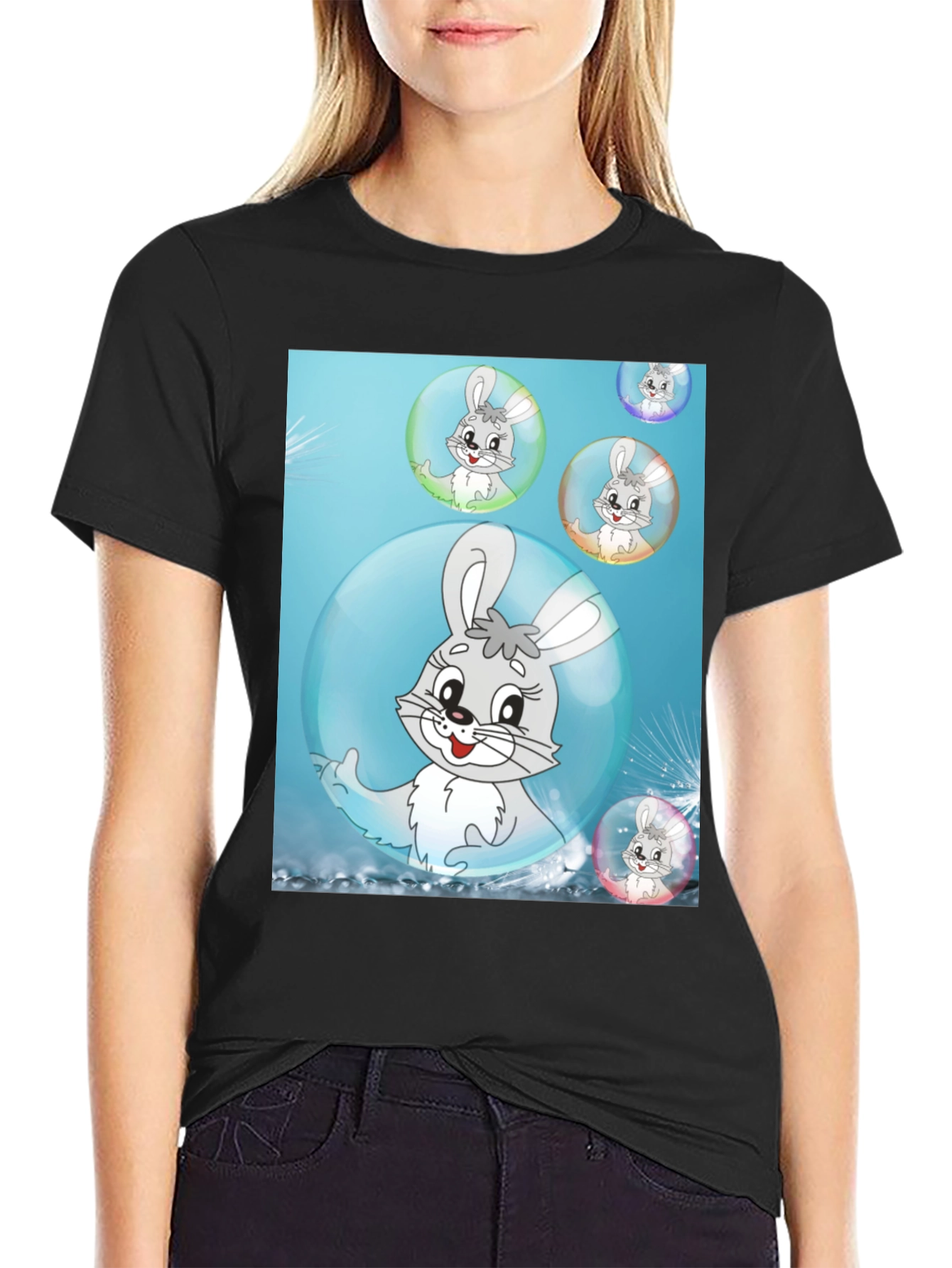 Cute Bunny Bubble T-Shirt - Fun Cartoon Design