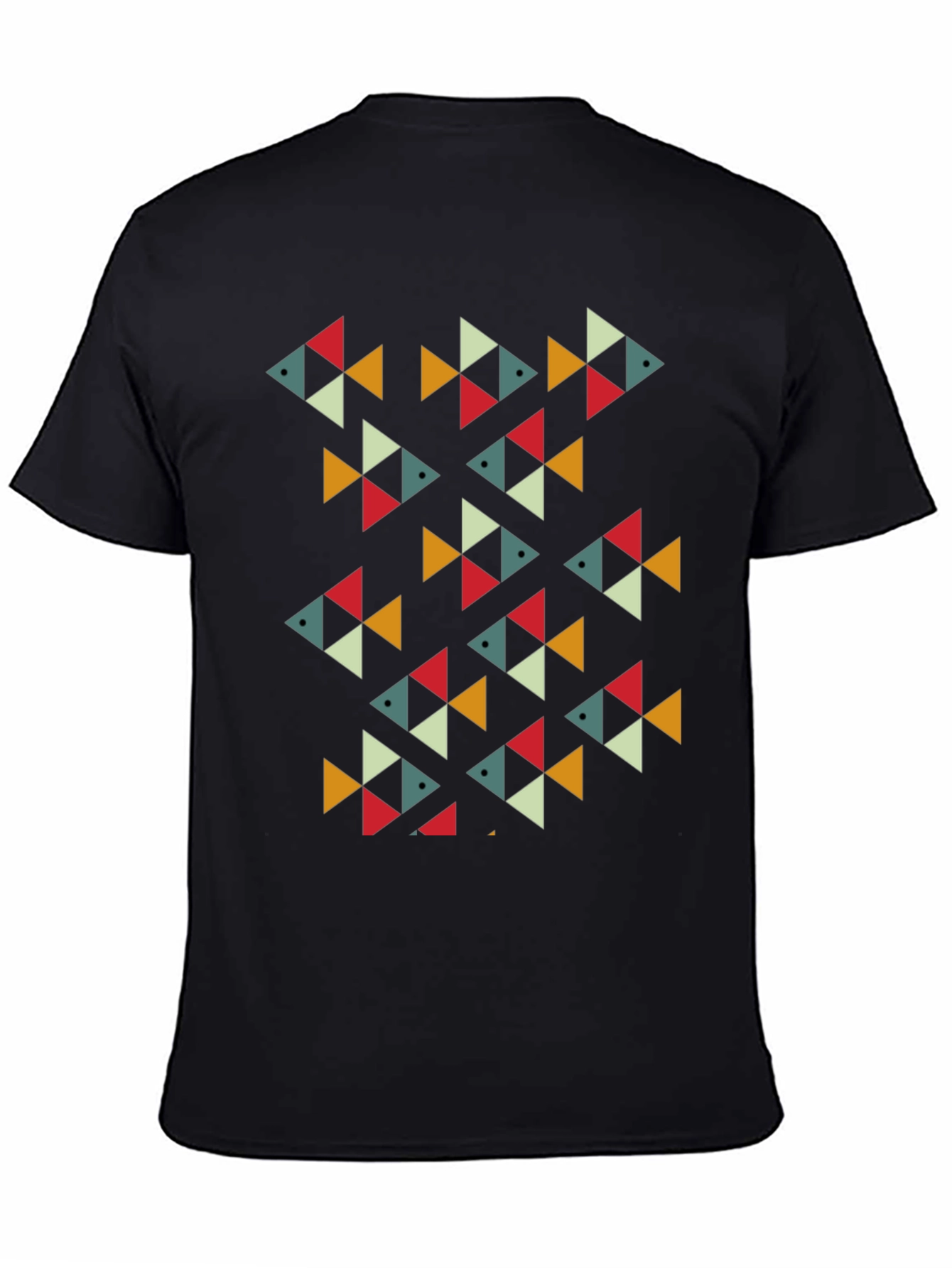 Geometric Fish Pattern Black T-Shirt
