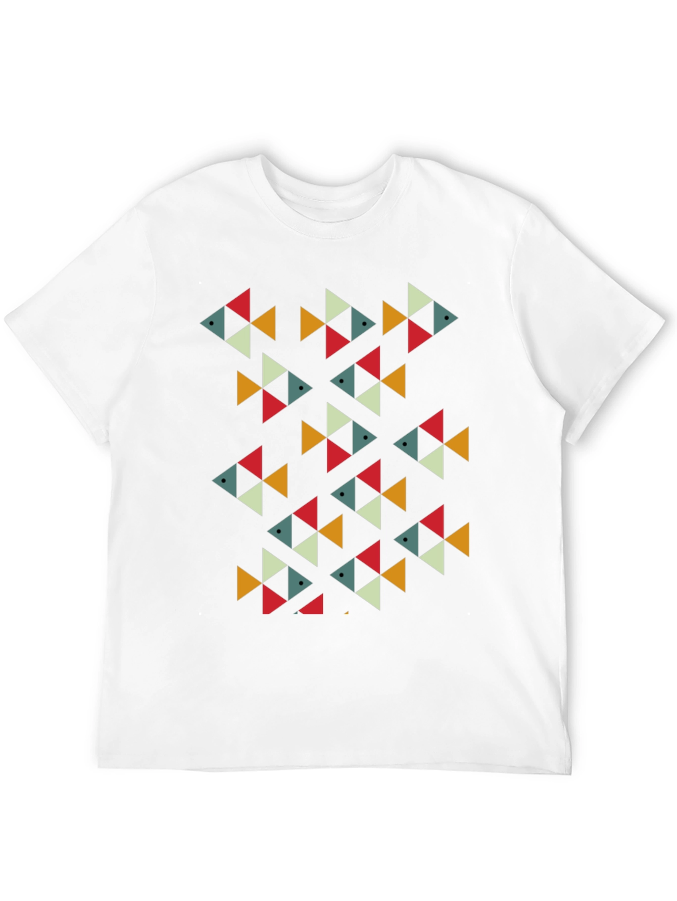 Geometric Fish Pattern Black T-Shirt