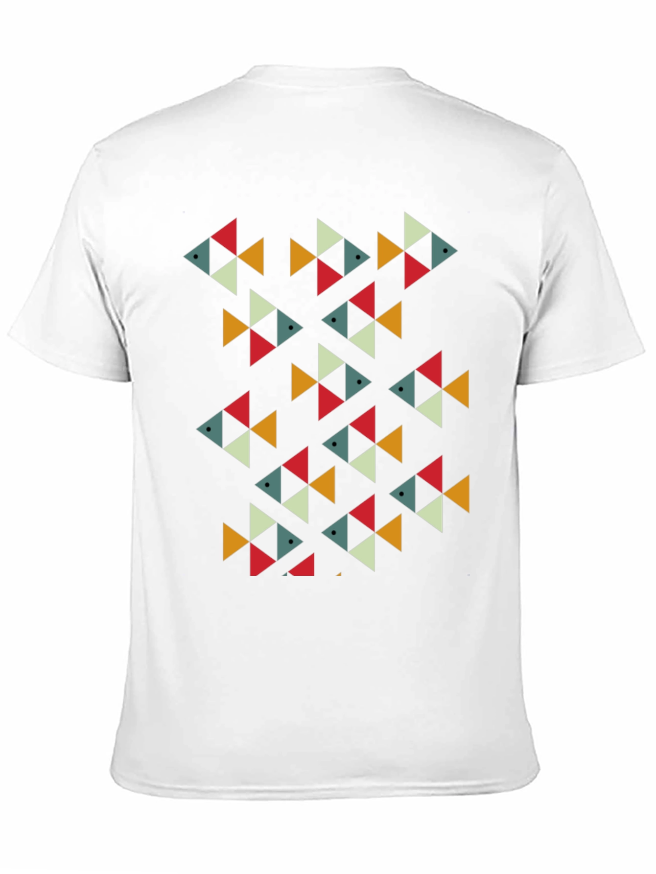 Geometric Fish Pattern Black T-Shirt