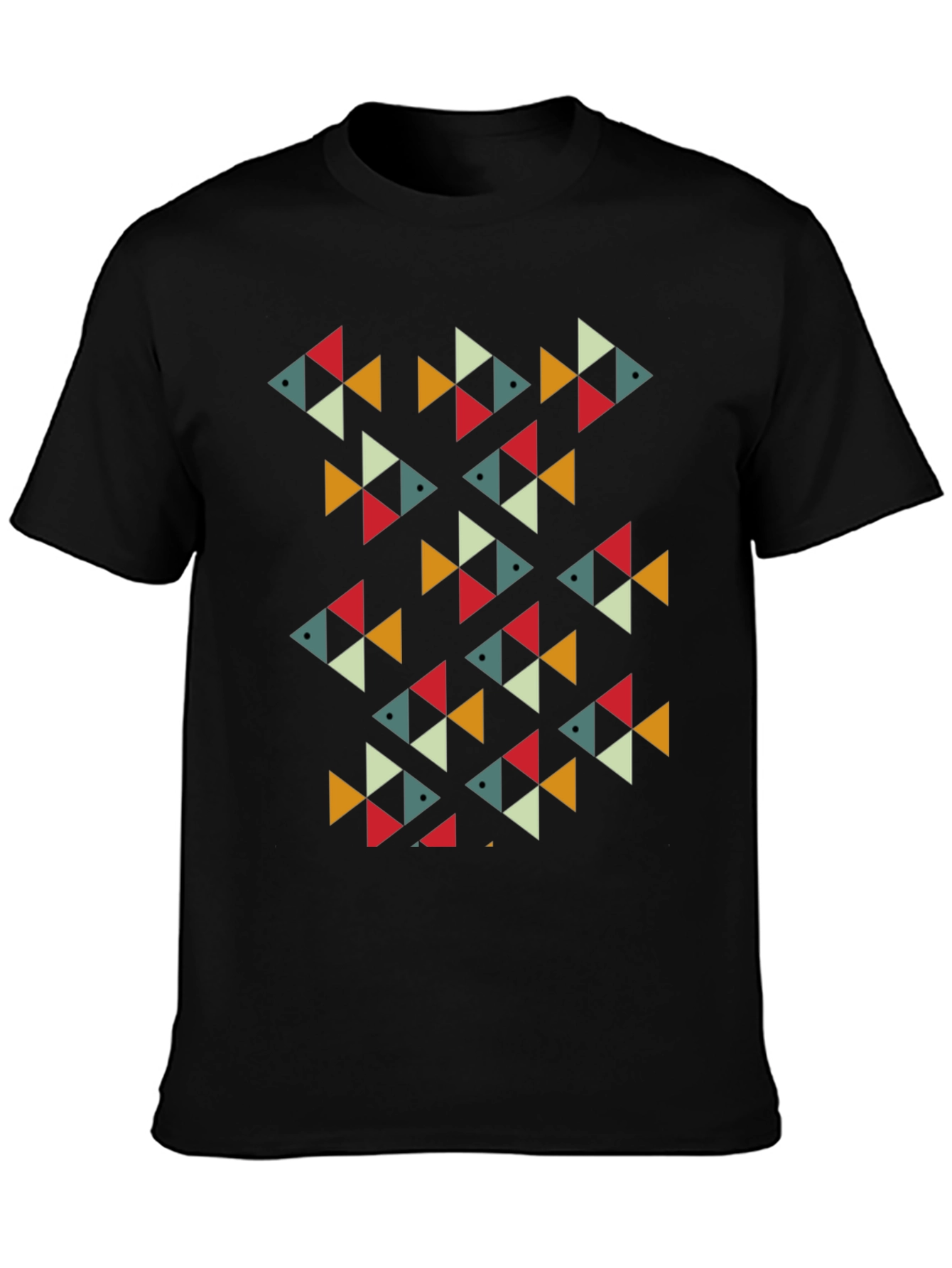 Geometric Fish Pattern Black T-Shirt