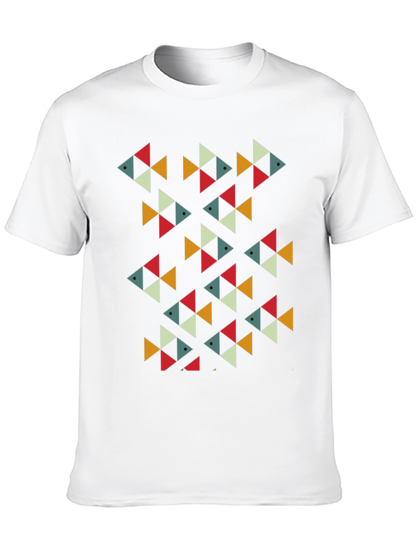 Geometric Fish Pattern Black T-Shirt