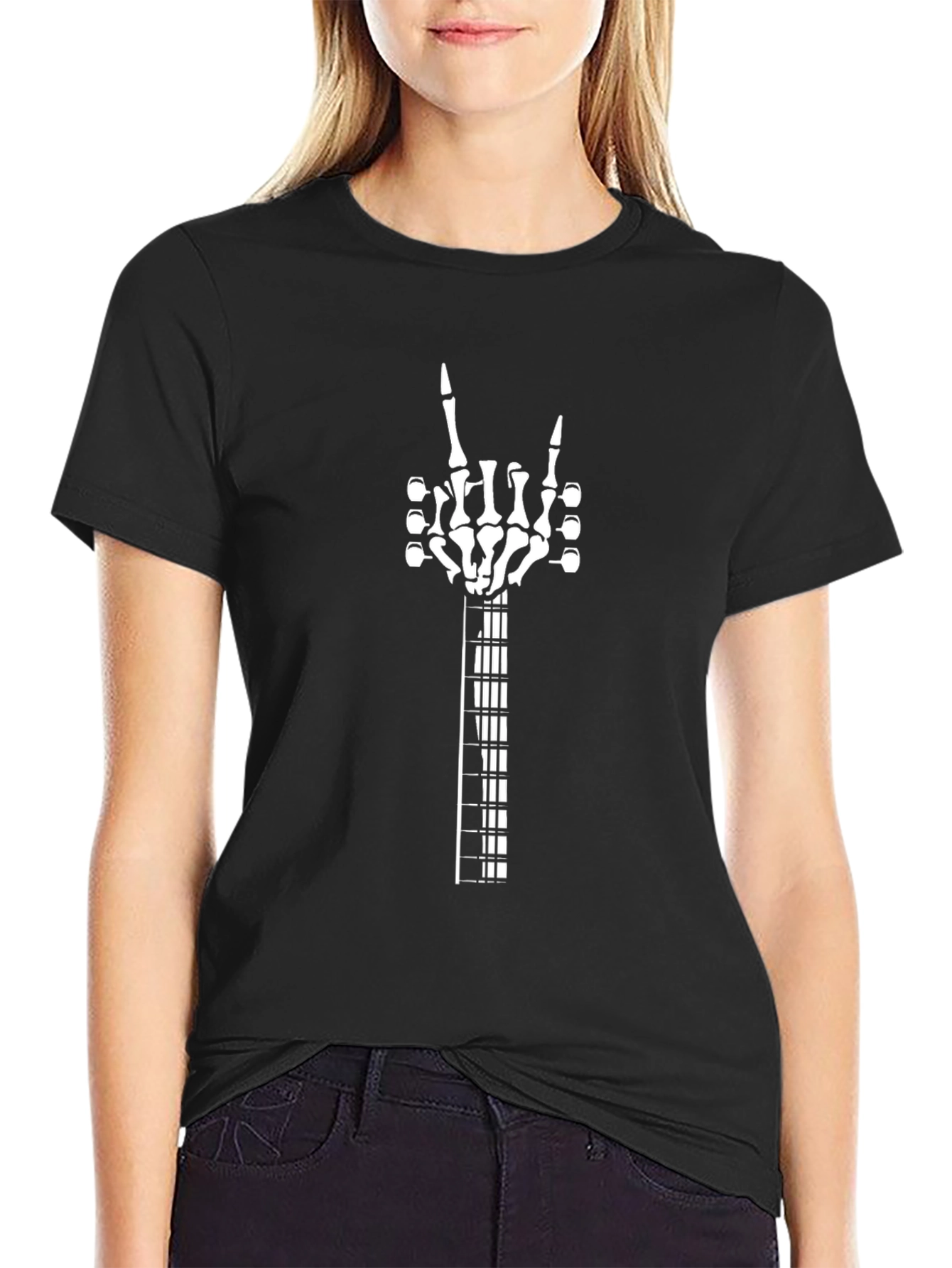 Rock On Guitar Skeleton Hand T-Shirt