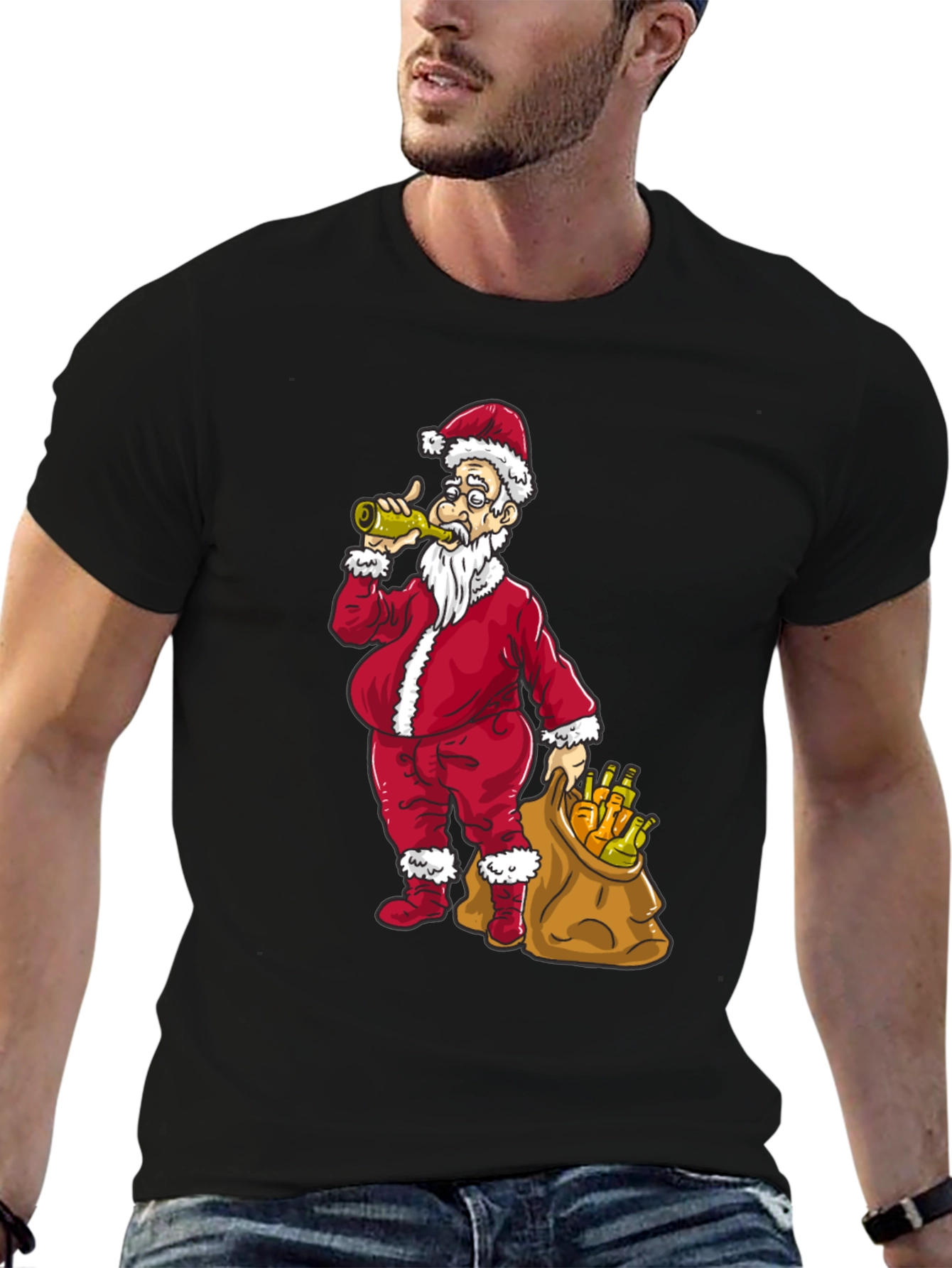 Funny Drinking Santa T-Shirt - Holiday Party Tee